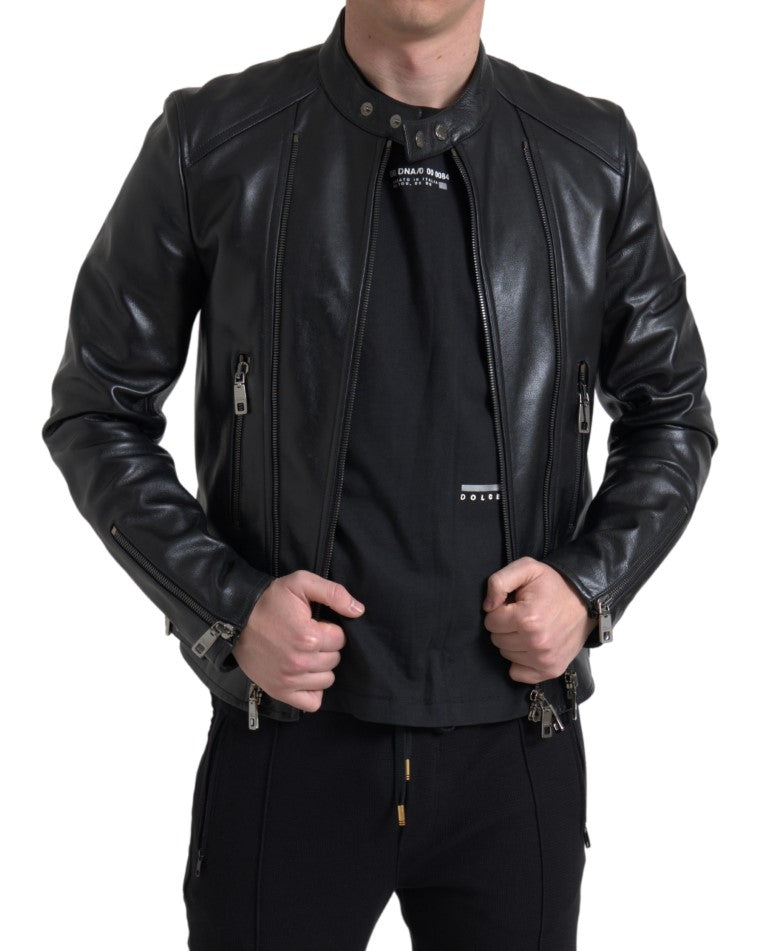 Dolce &amp; Gabbana Sleek μαύρο δερμάτινο μπουφάν Biker