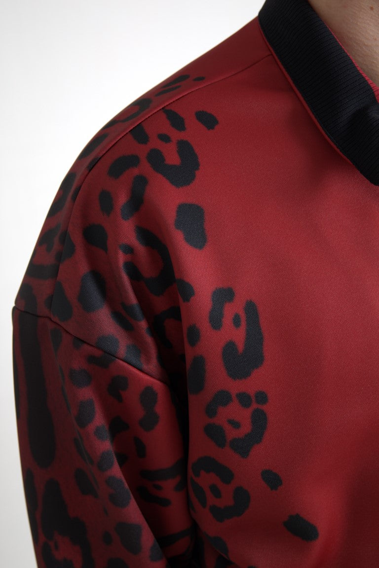 Dolce &amp; Gabbana Red Leopard Print Bomber Jacket