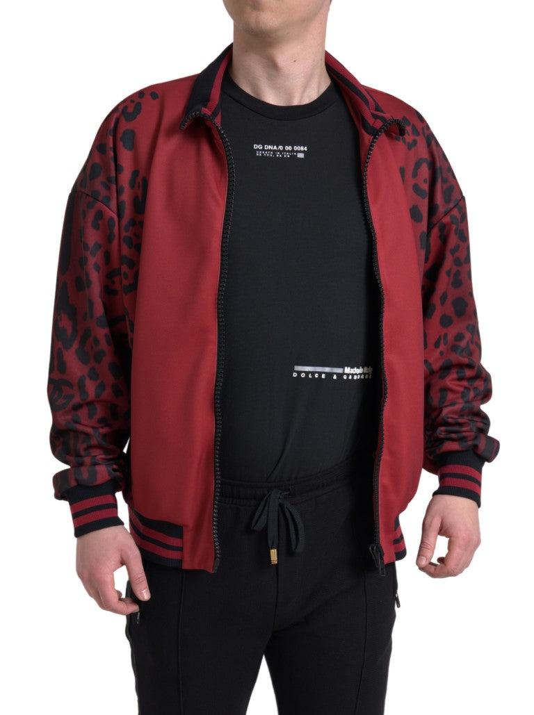 Dolce &amp; Gabbana Red Leopard Print Bomber Jacket