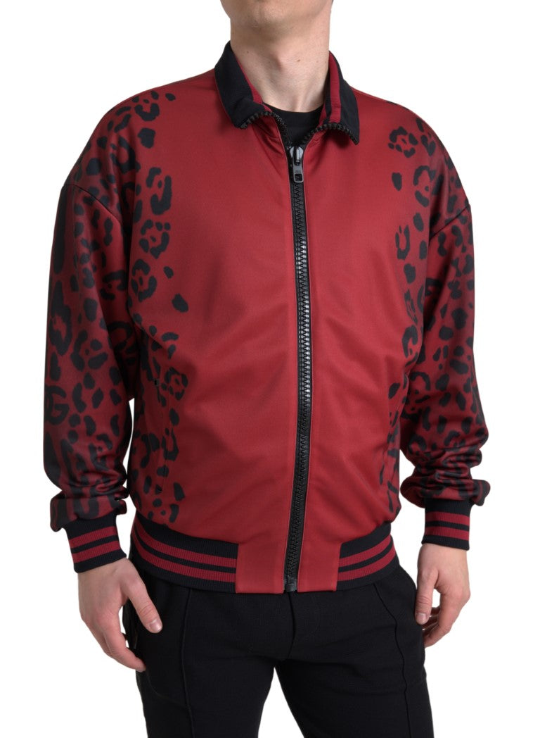 Dolce &amp; Gabbana Red Leopard Print Bomber Jacket