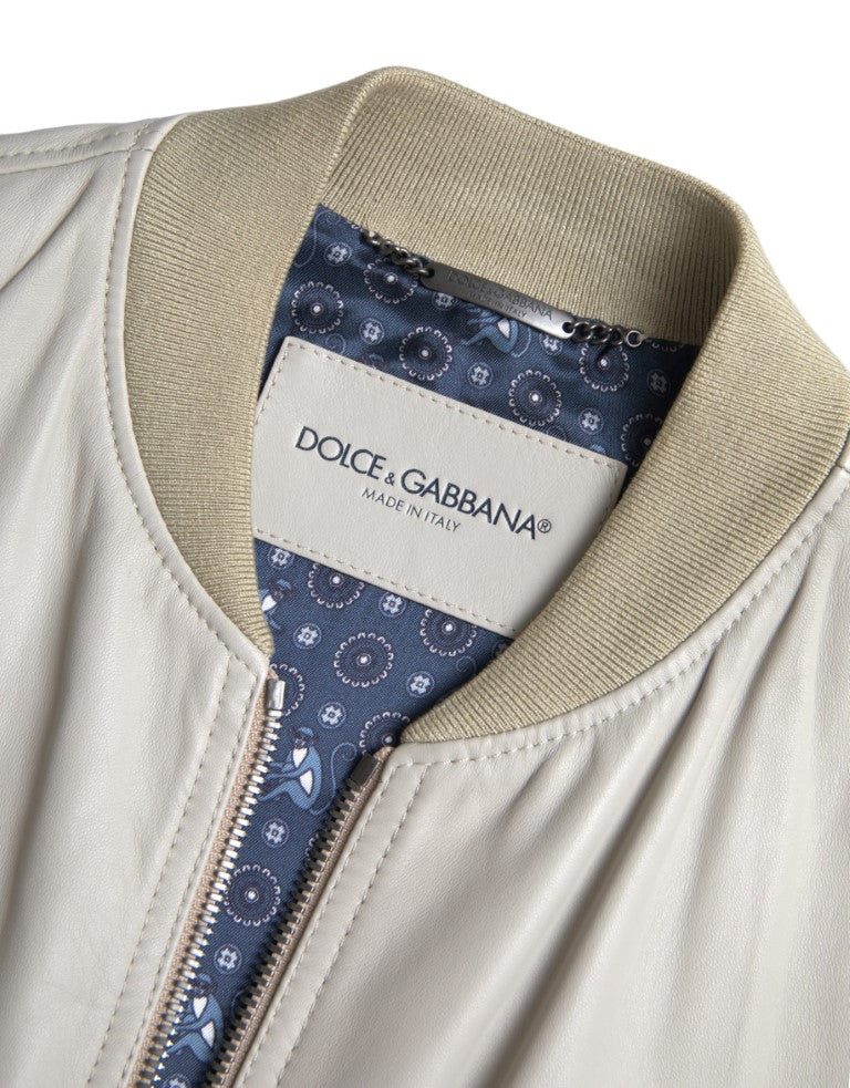 Dolce &amp; Gabbana Cream Leather Bomber Jacket