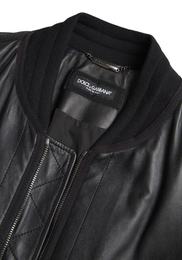 Κομψό μαύρο δερμάτινο Bomber Jacket Dolce &amp; Gabbana