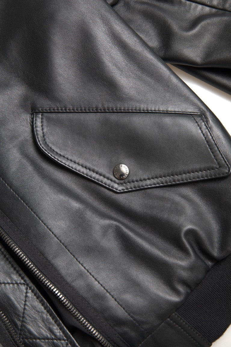 Κομψό μαύρο δερμάτινο Bomber Jacket Dolce &amp; Gabbana