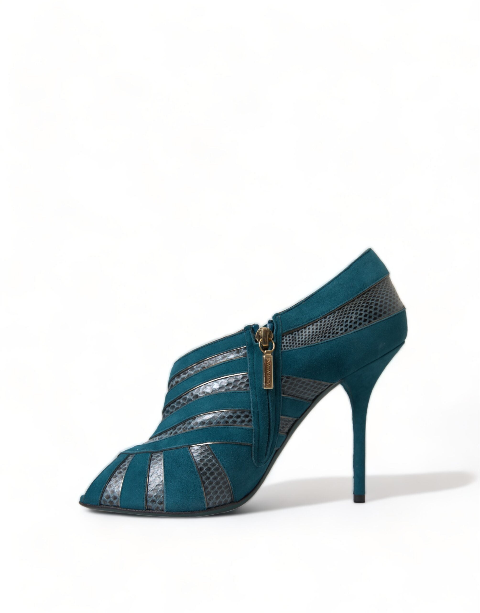 Dolce & Gabbana Teal Suede Peep Toe Heels Pumps