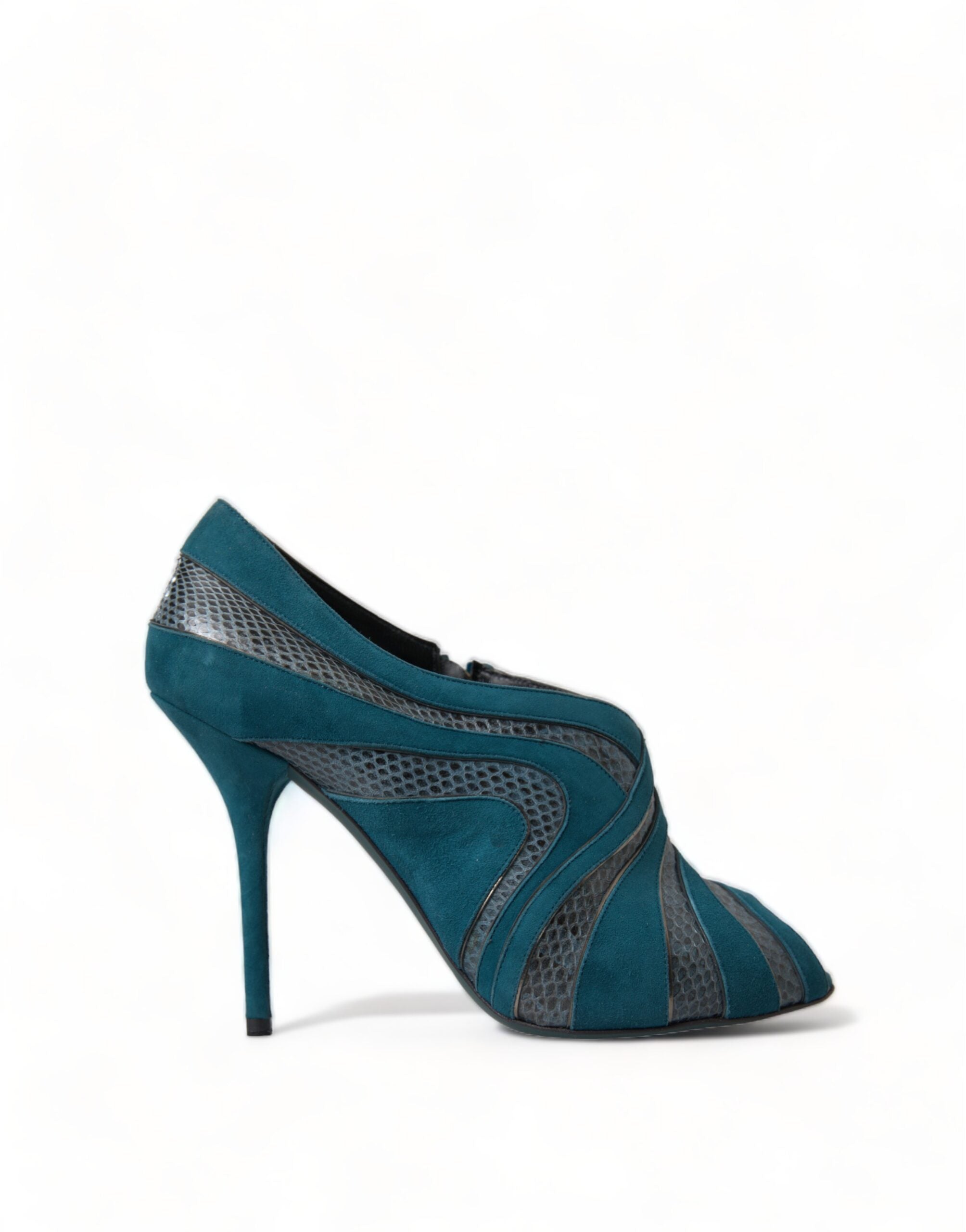 Dolce &amp; Gabbana Teal Suede Peep Toe Heels Pumps