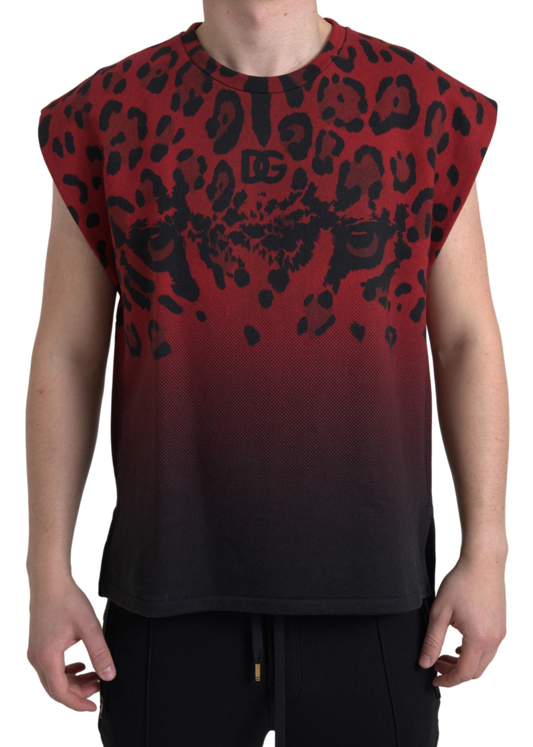 Dolce &amp; Gabbana Red Leopard Print Top Cotton Tank Top