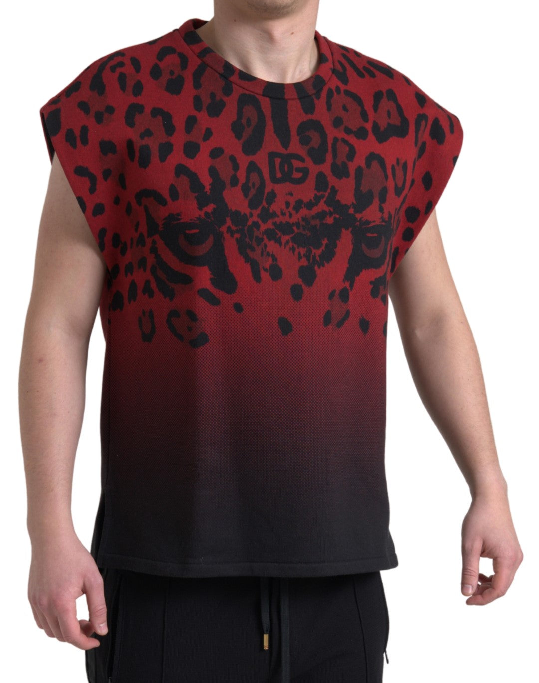 Dolce &amp; Gabbana Red Leopard Print Top Cotton Tank Top