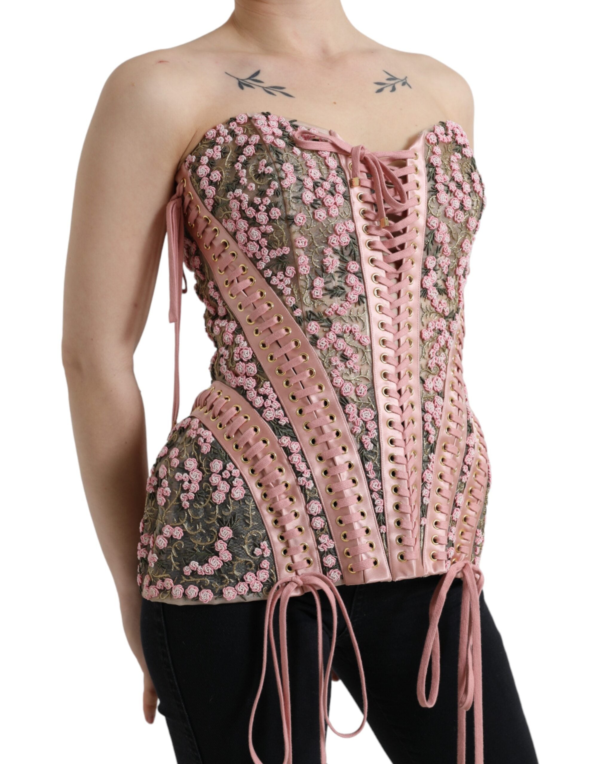 Dolce &amp; Gabbana Silken Nylon Bustier Corset Top σε ροζ χρώμα