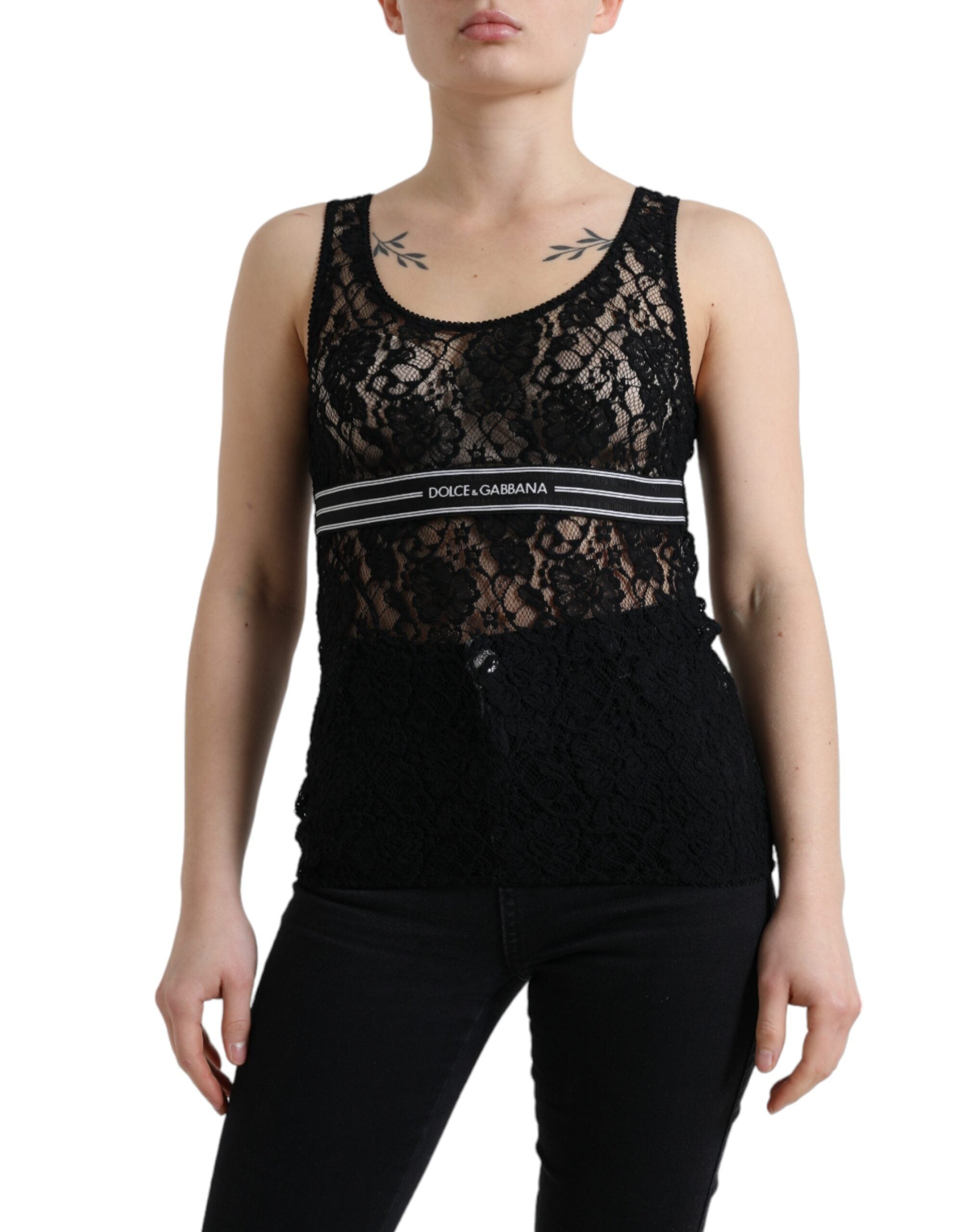 Κομψό Lace Tank Top Dolce &amp; Gabbana με ρίγα λογότυπου