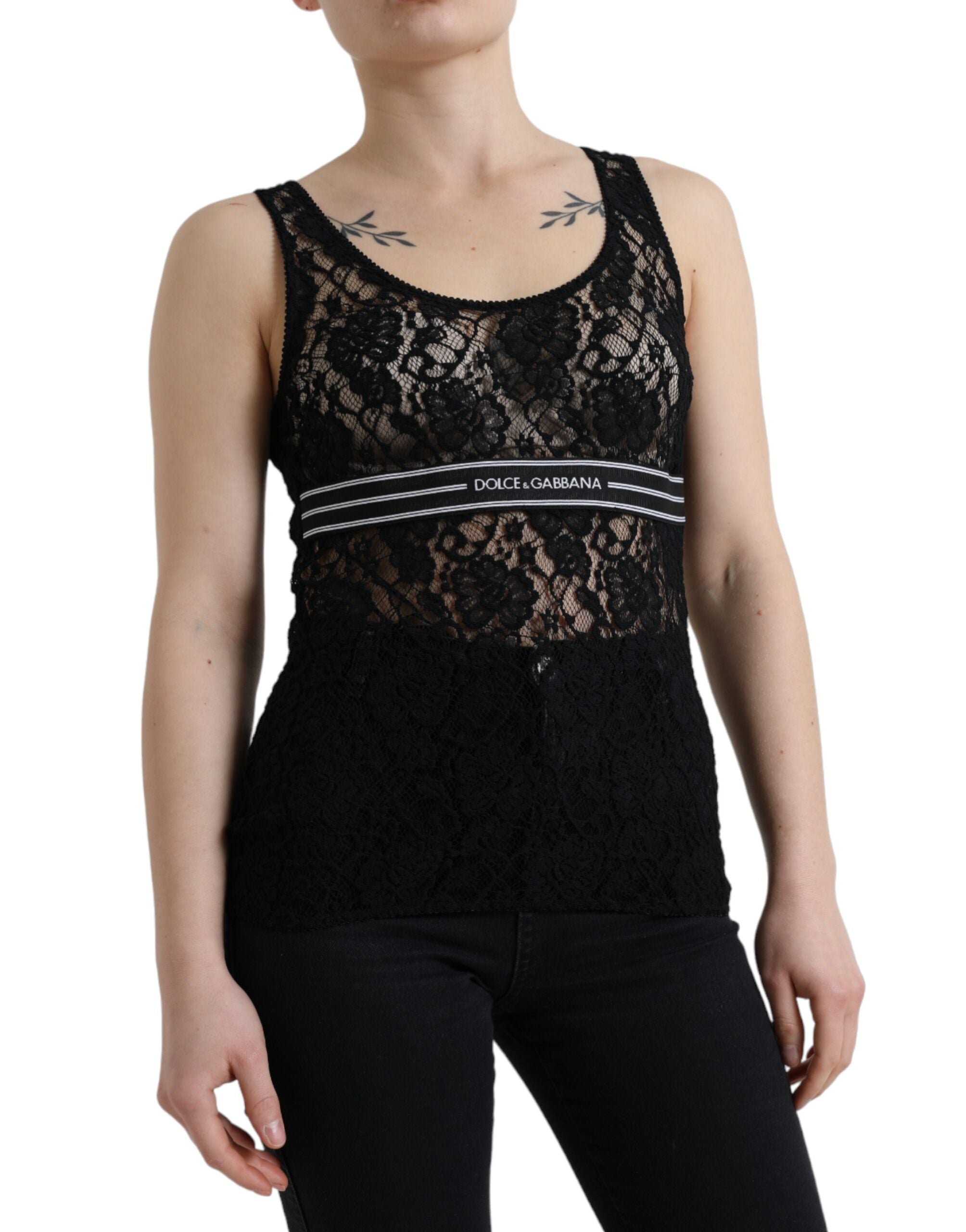 Κομψό Lace Tank Top Dolce &amp; Gabbana με ρίγα λογότυπου