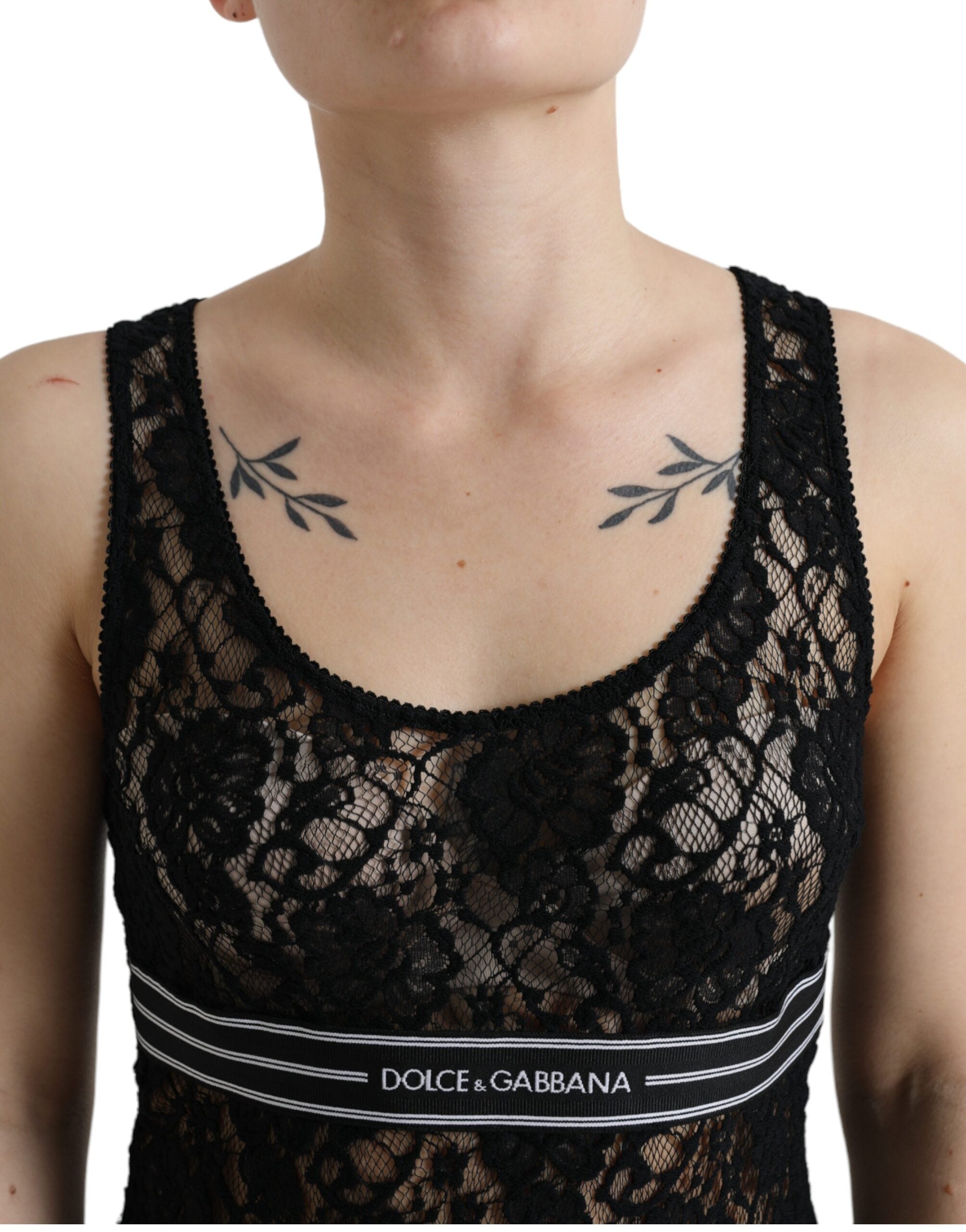 Κομψό Lace Tank Top Dolce &amp; Gabbana με ρίγα λογότυπου