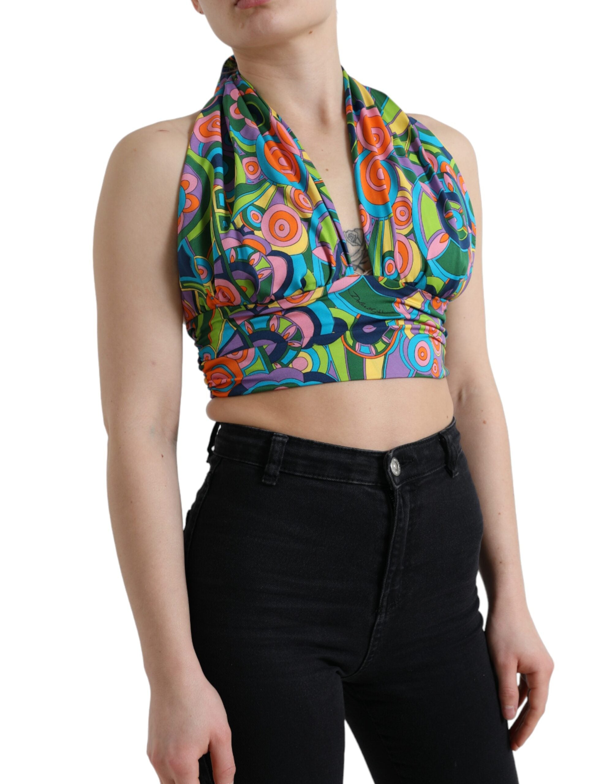 Dolce &amp; Gabbana Elegant Silk Blend Halter Cropped Top