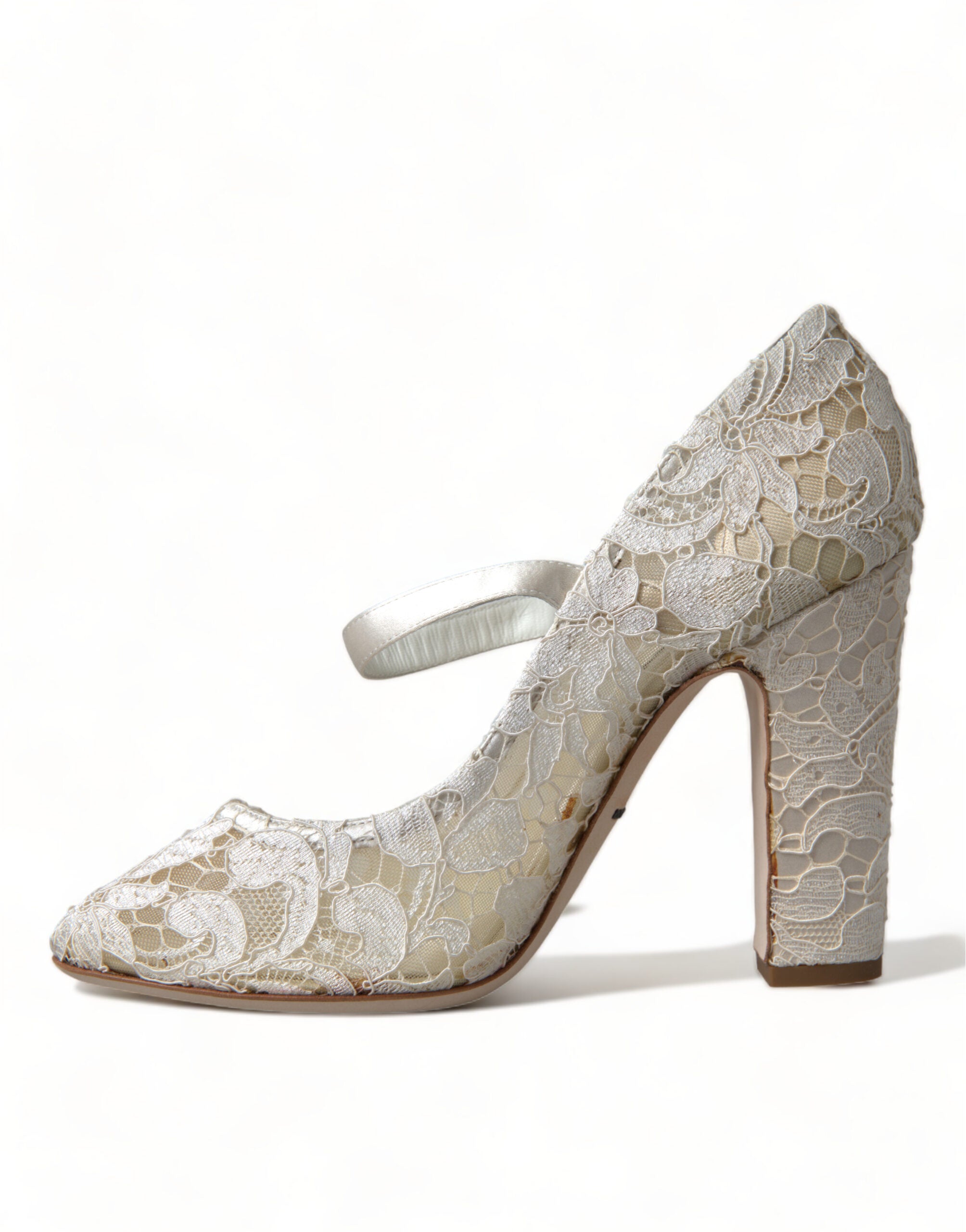 Σανδάλια Dolce &amp; Gabbana Chic Lace Block Heels σανδάλια σε Κρεμ Λευκό