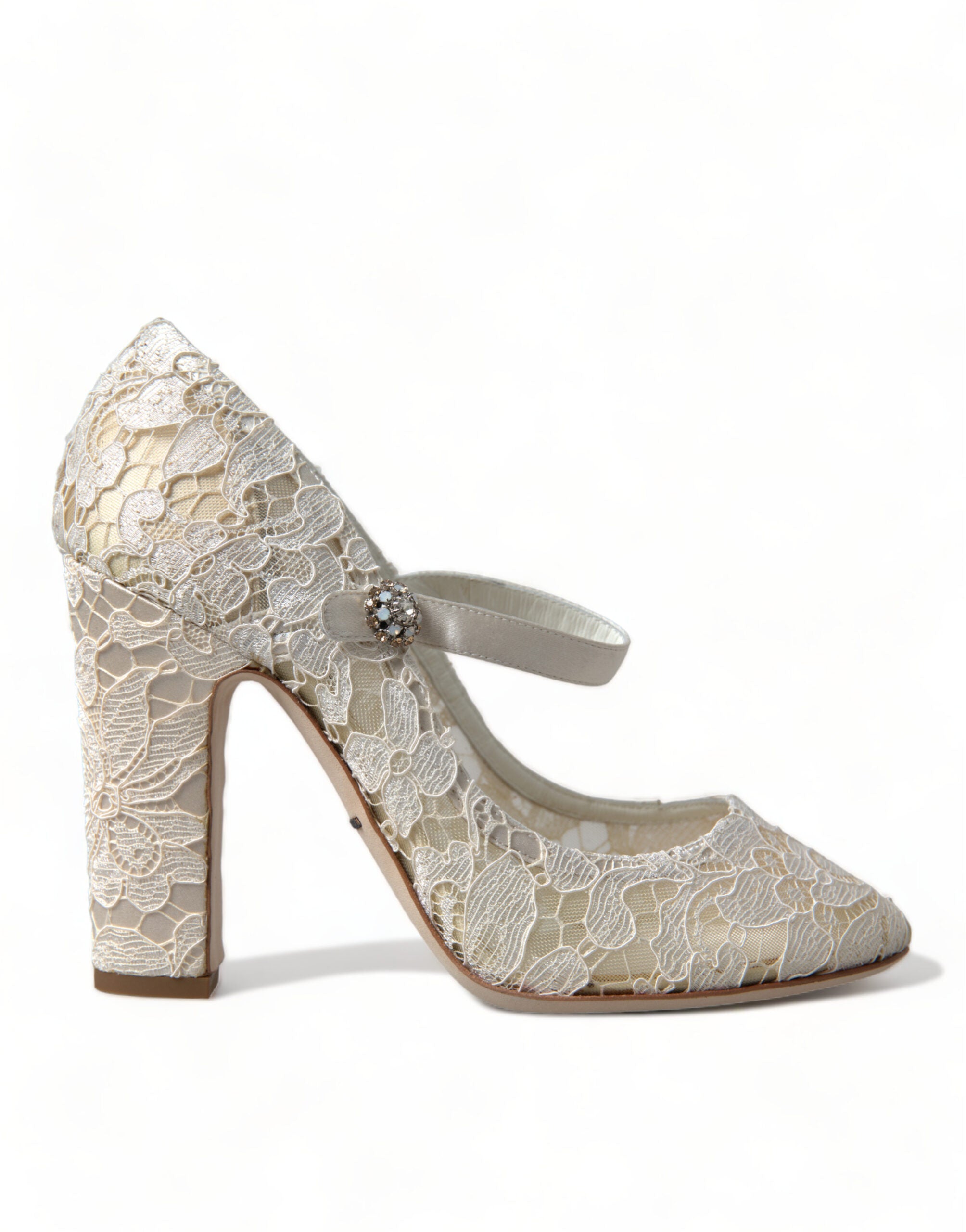 Σανδάλια Dolce &amp; Gabbana Chic Lace Block Heels σανδάλια σε Κρεμ Λευκό