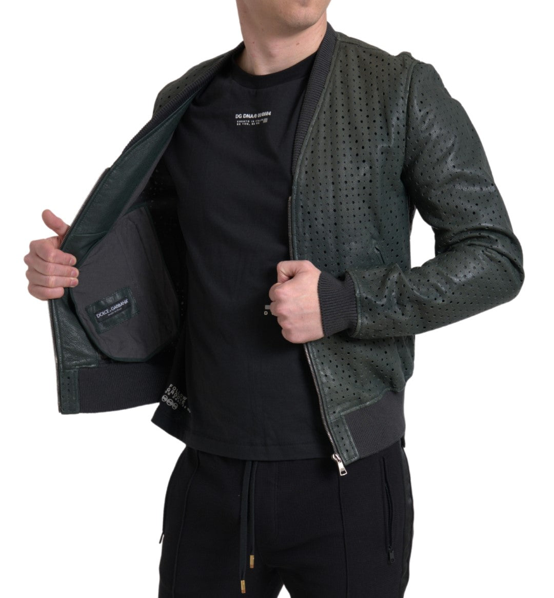 Dolce & Gabbana Emerald Green Goatskin Bomber Jacket