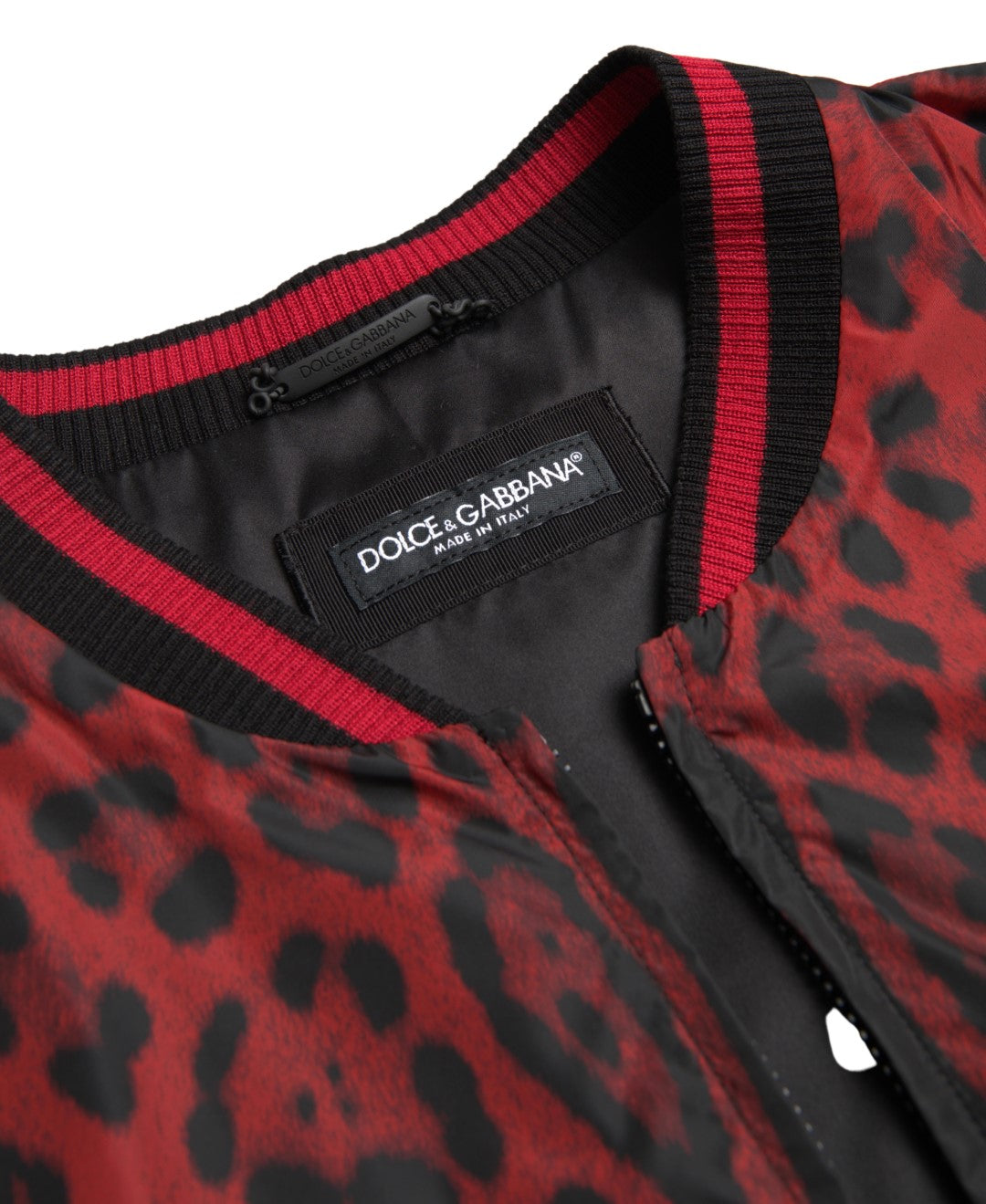 Dolce &amp; Gabbana Red Leopard Print Bomber Jacket