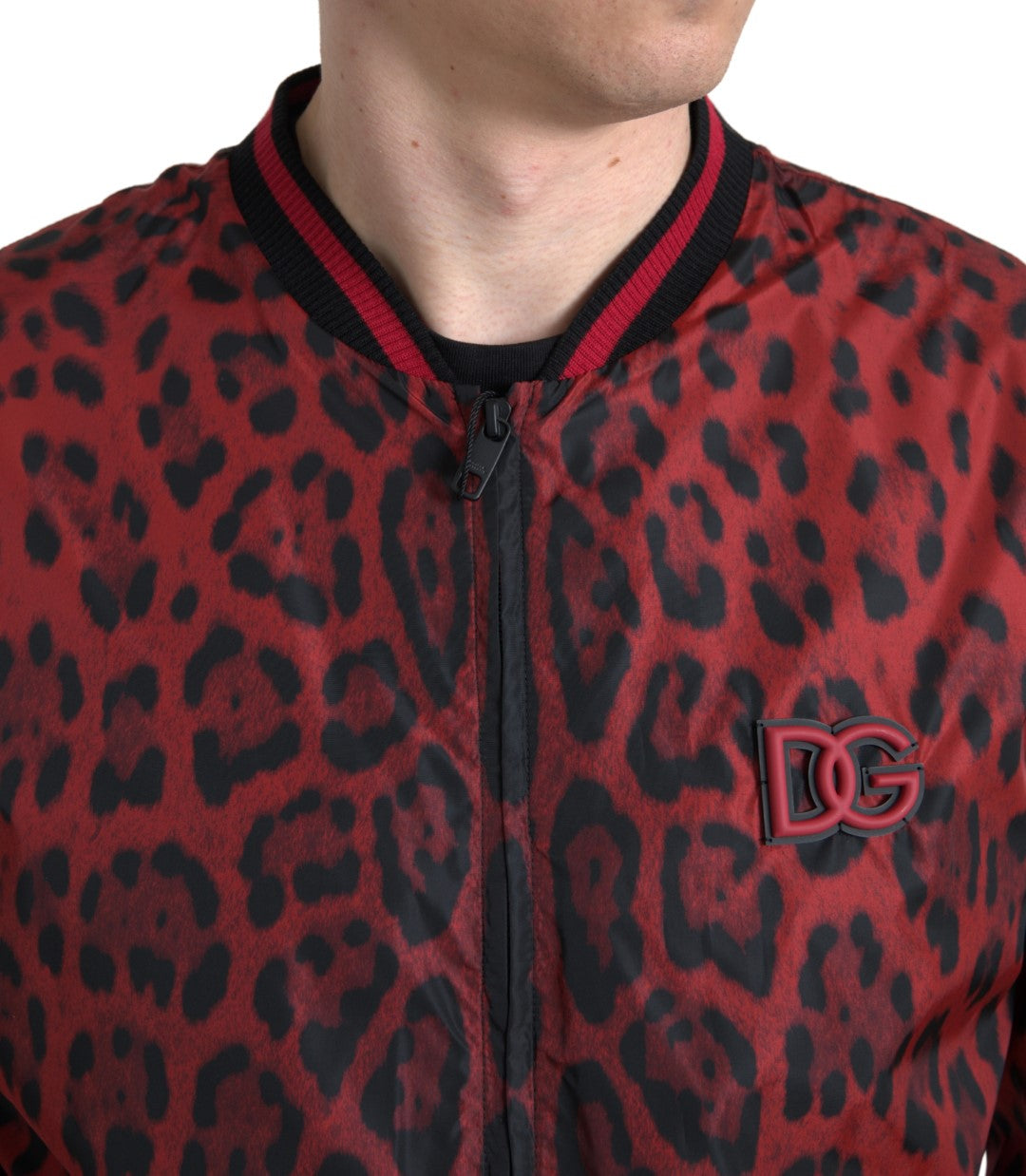 Dolce &amp; Gabbana Red Leopard Print Bomber Jacket