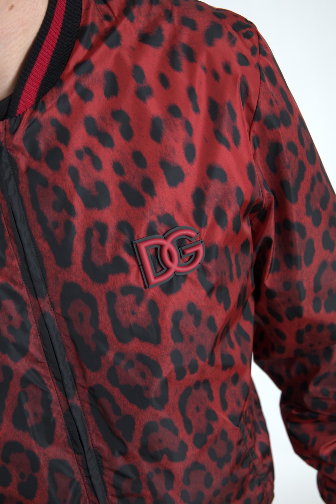 Dolce &amp; Gabbana Red Leopard Print Bomber Jacket