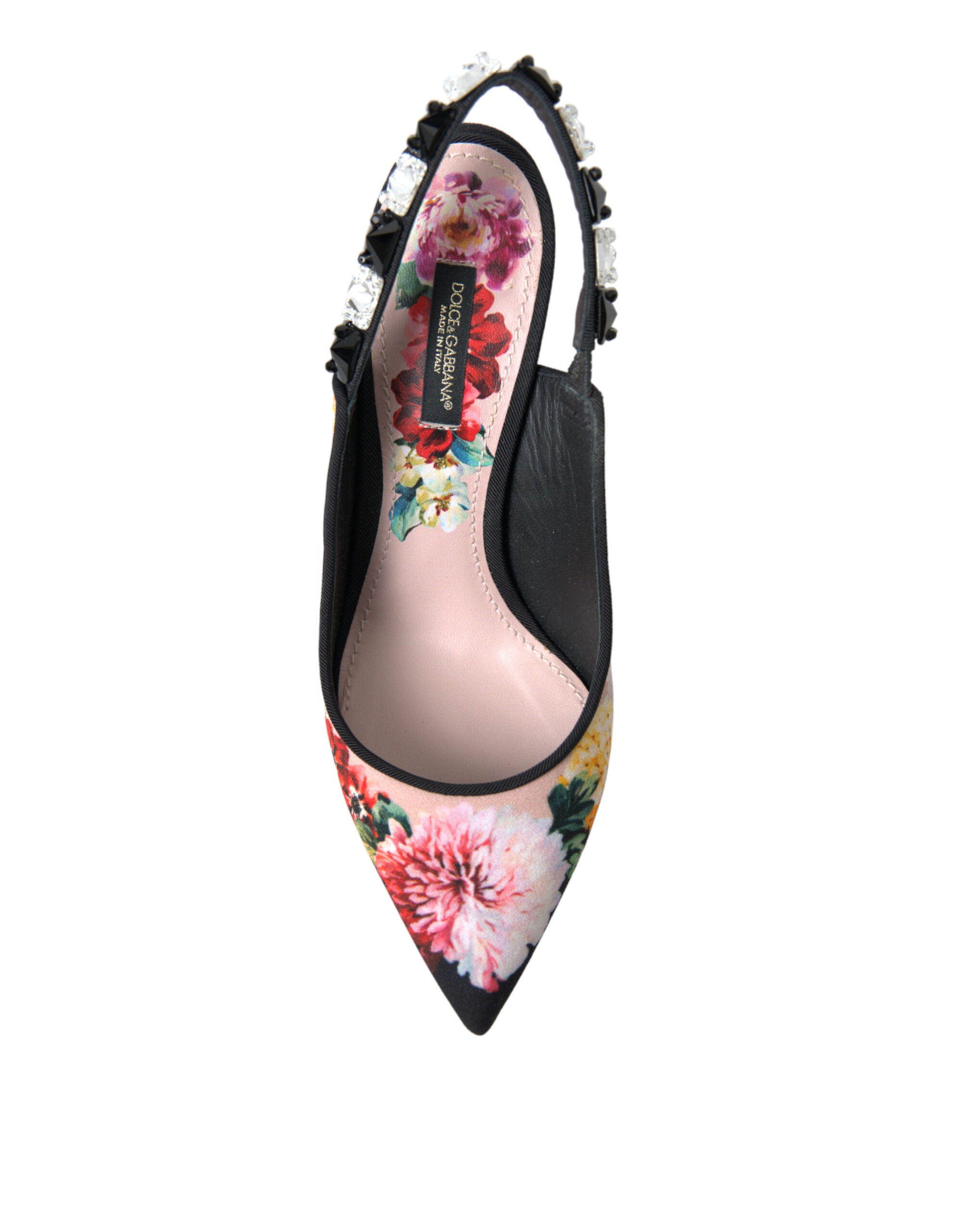 Dolce &amp; Gabbana Floral Slingback γόβες με πολυτελείς λεπτομέρειες από κρύσταλλο