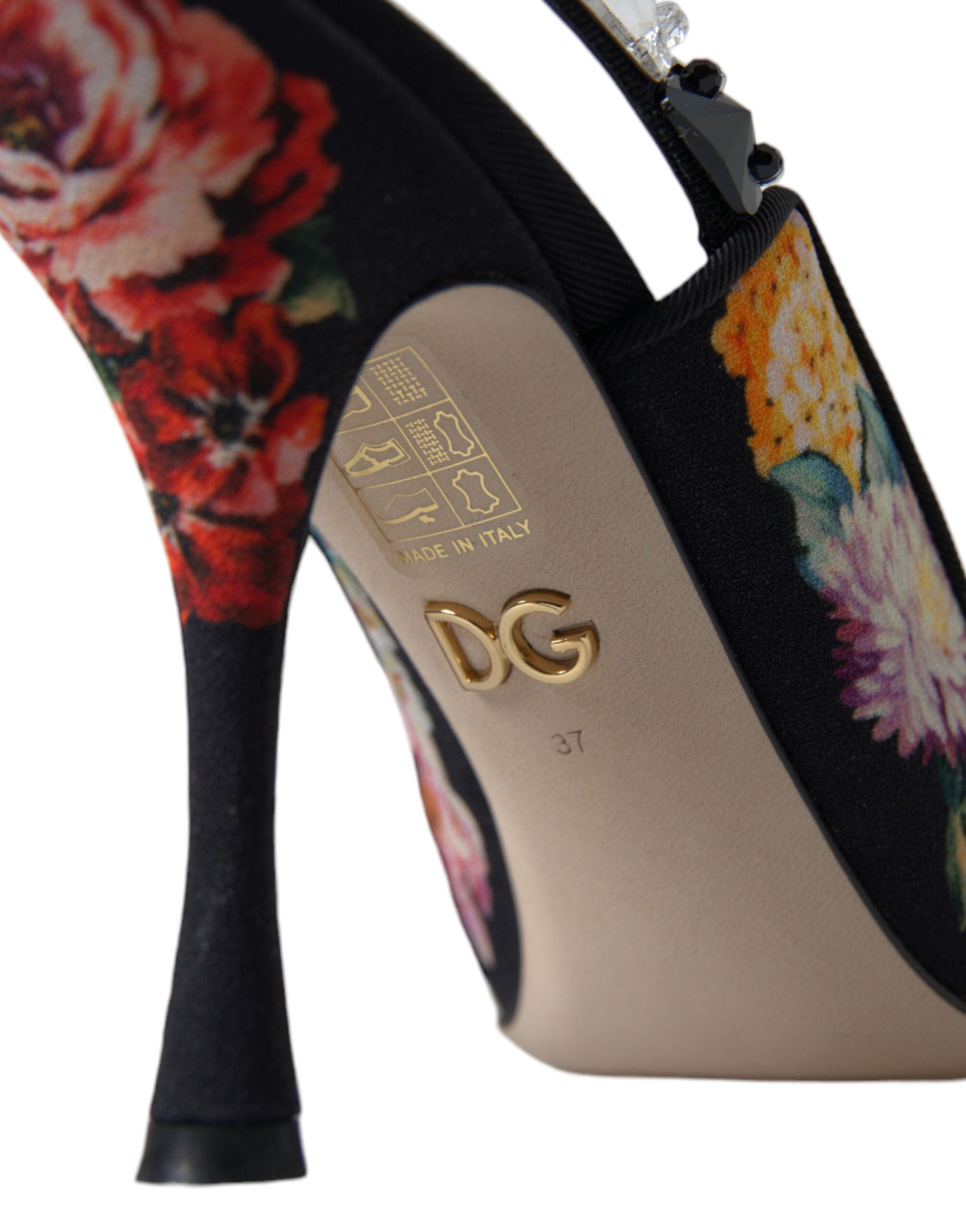 Dolce &amp; Gabbana Floral Slingback γόβες με πολυτελείς λεπτομέρειες από κρύσταλλο