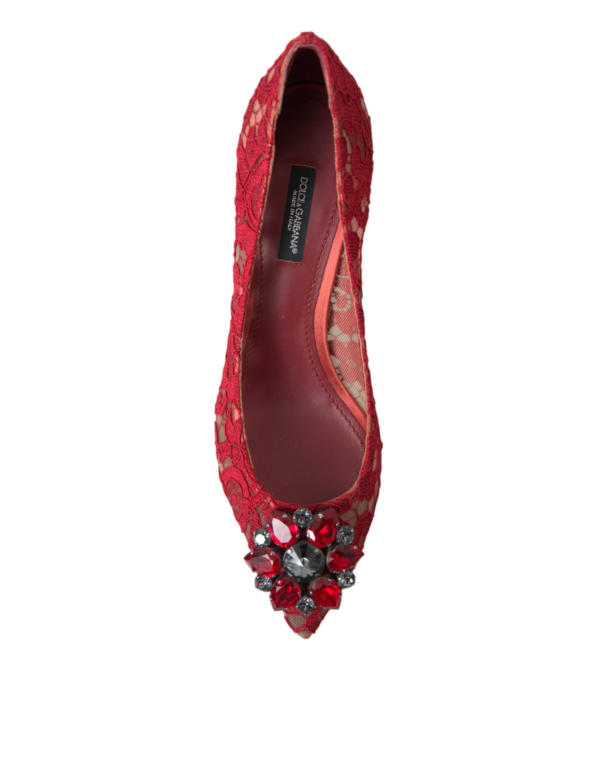 Dolce &amp; Gabbana Radiant Red Lace Heels με κρύσταλλα