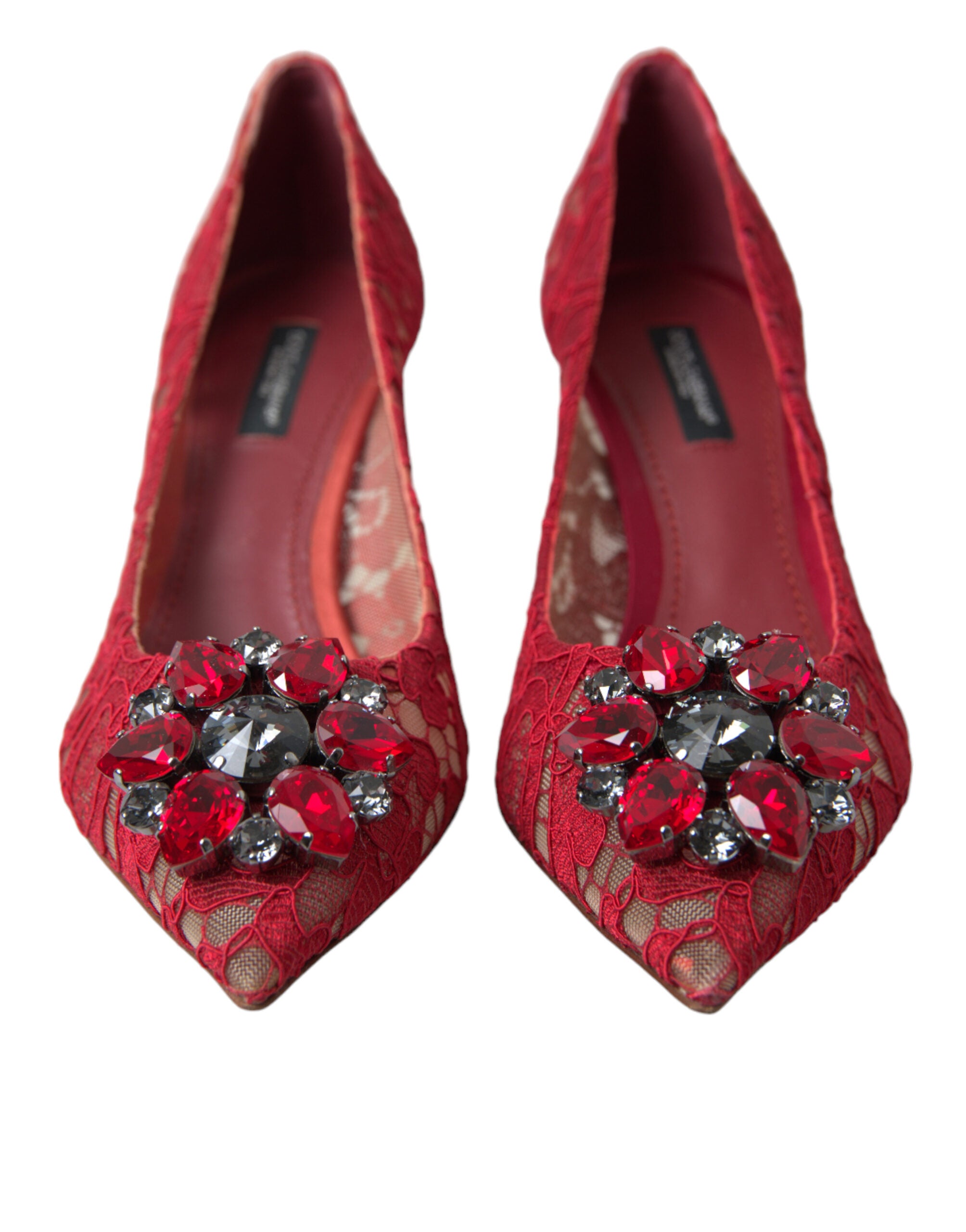 Dolce &amp; Gabbana Radiant Red Lace Heels με κρύσταλλα