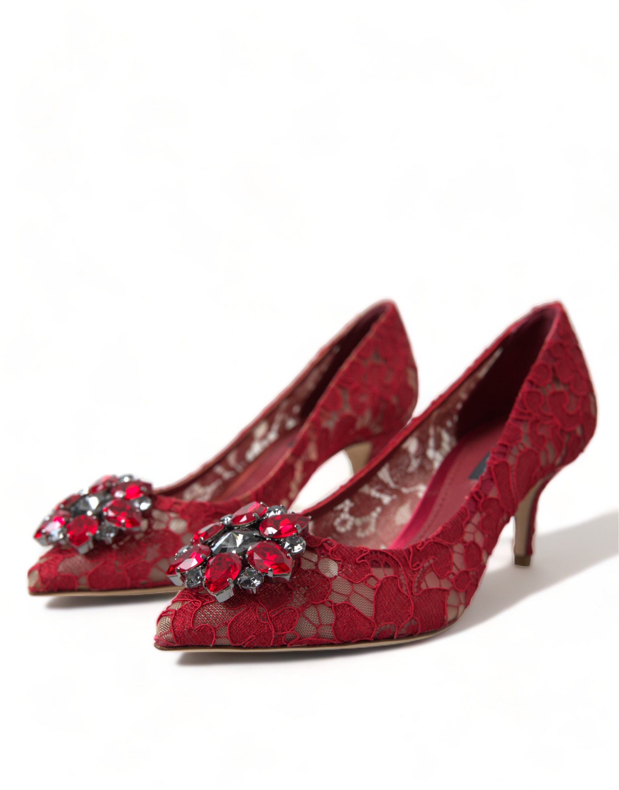 Dolce &amp; Gabbana Radiant Red Lace Heels με κρύσταλλα