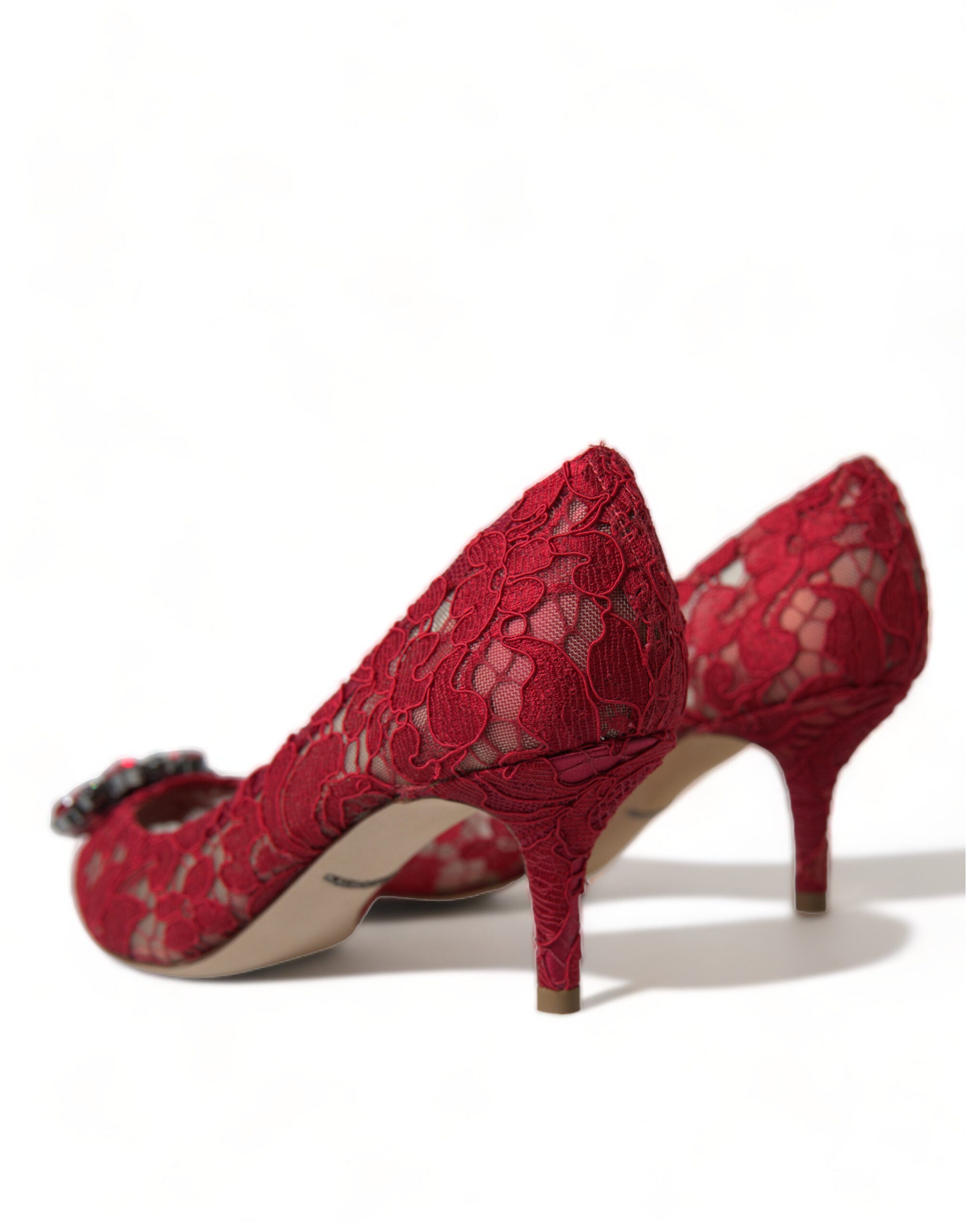 Dolce &amp; Gabbana Radiant Red Lace Heels με κρύσταλλα