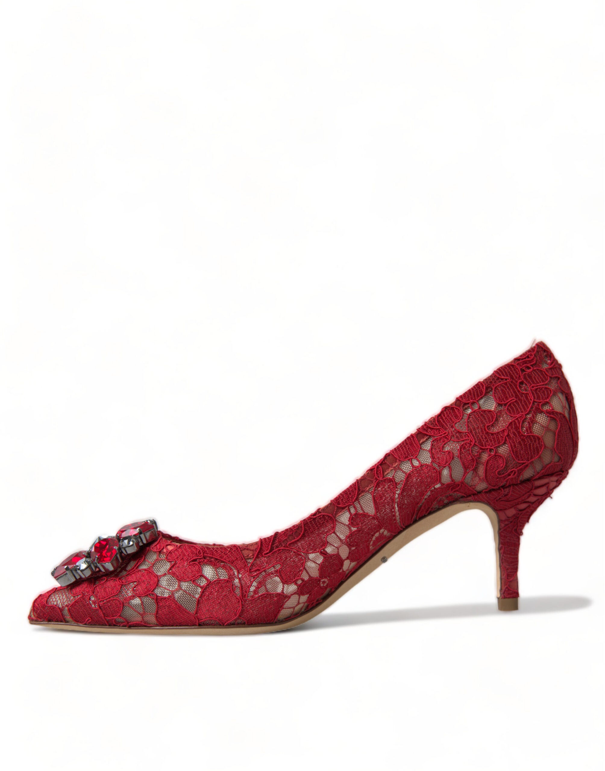 Dolce &amp; Gabbana Radiant Red Lace Heels με κρύσταλλα