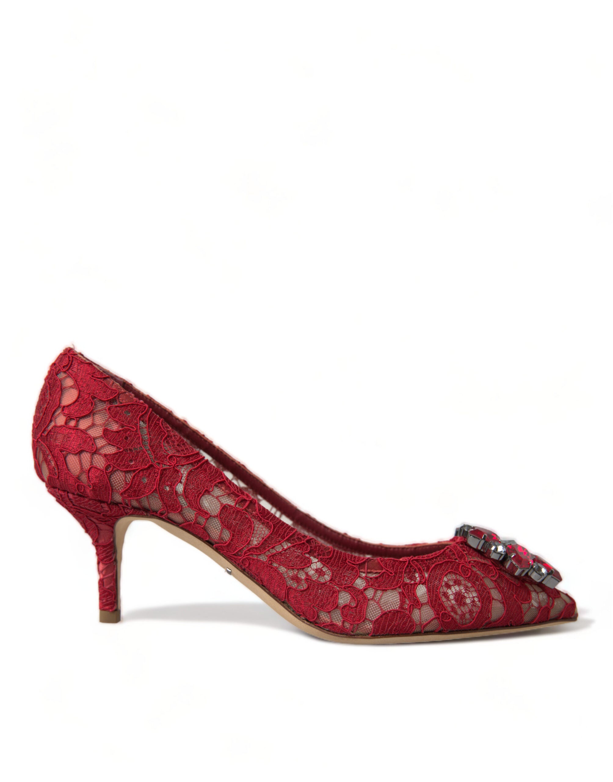 Dolce &amp; Gabbana Radiant Red Lace Heels με κρύσταλλα