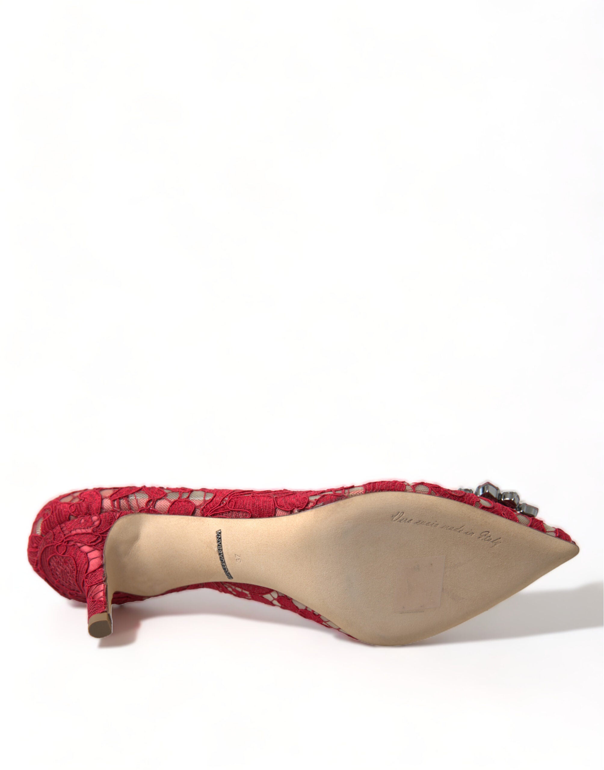 Dolce &amp; Gabbana Radiant Red Lace Heels με κρύσταλλα