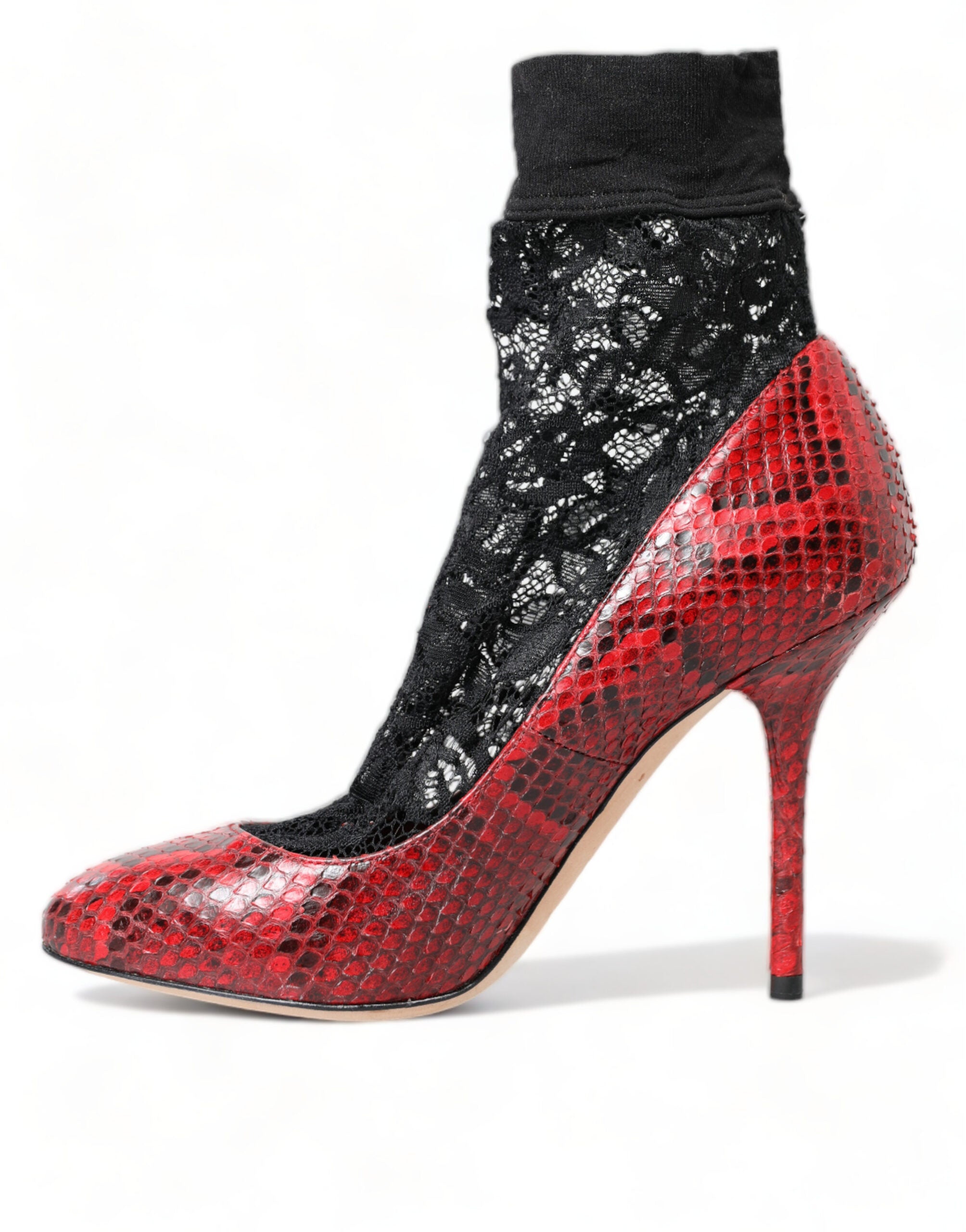 Dolce &amp; Gabbana Red Almond Toe Pumps Snakeskin με κάλτσες δαντέλας