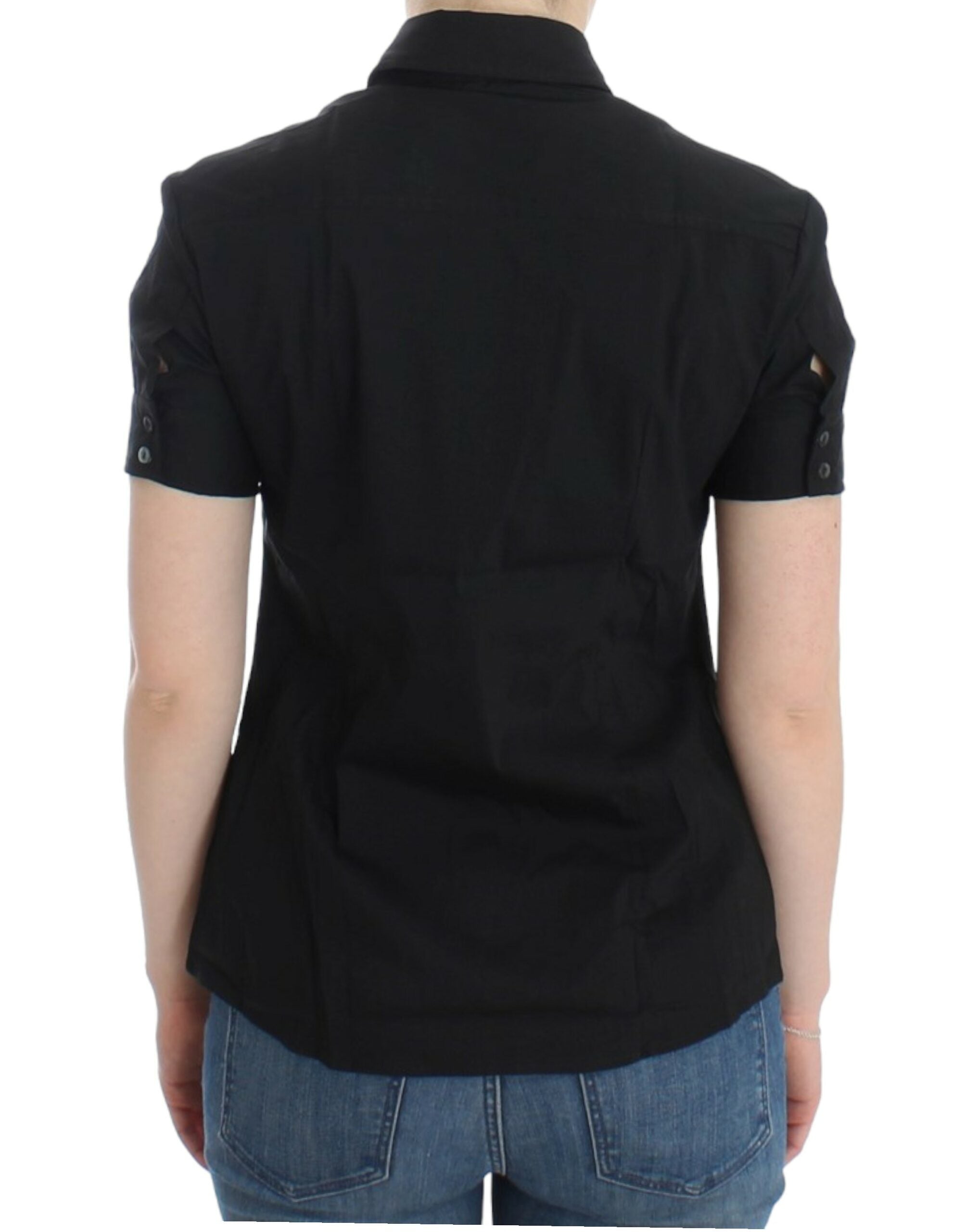 John Galliano Elegant Black Cotton Stretch Shortsleeve Blouse