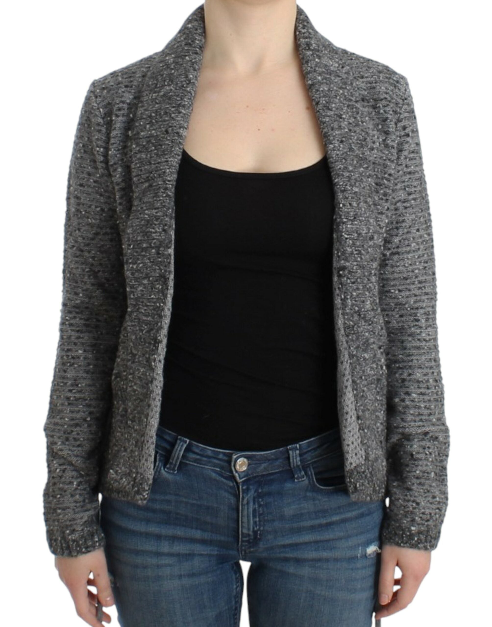 Ζακέτα Cavalli Elegant Grey Wool Blend Cardigan