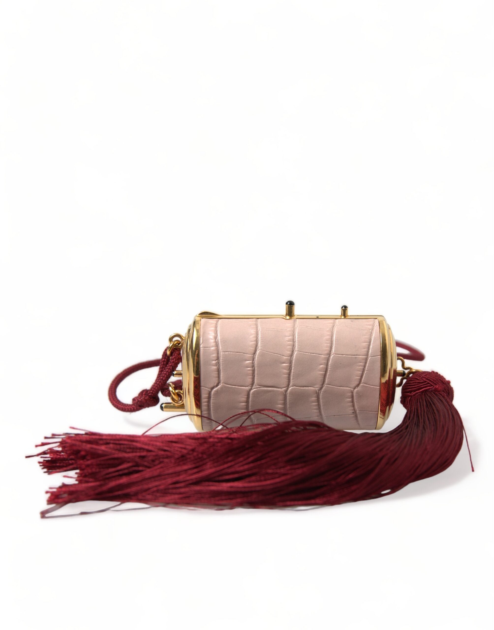 Dolce &amp; Gabbana Exotic Pink Leather Mini Mirror Bag με φούντα