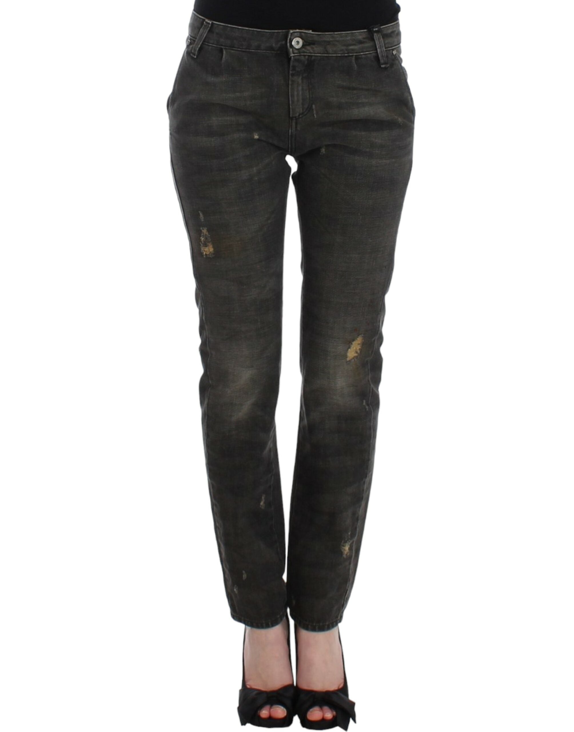 Κοστούμι National Sleek Grey Straight Leg Distressed Jeans