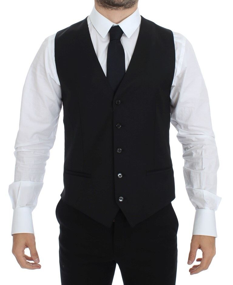 Dolce & Gabbana Elegant Black Wool Silk Dress Vest