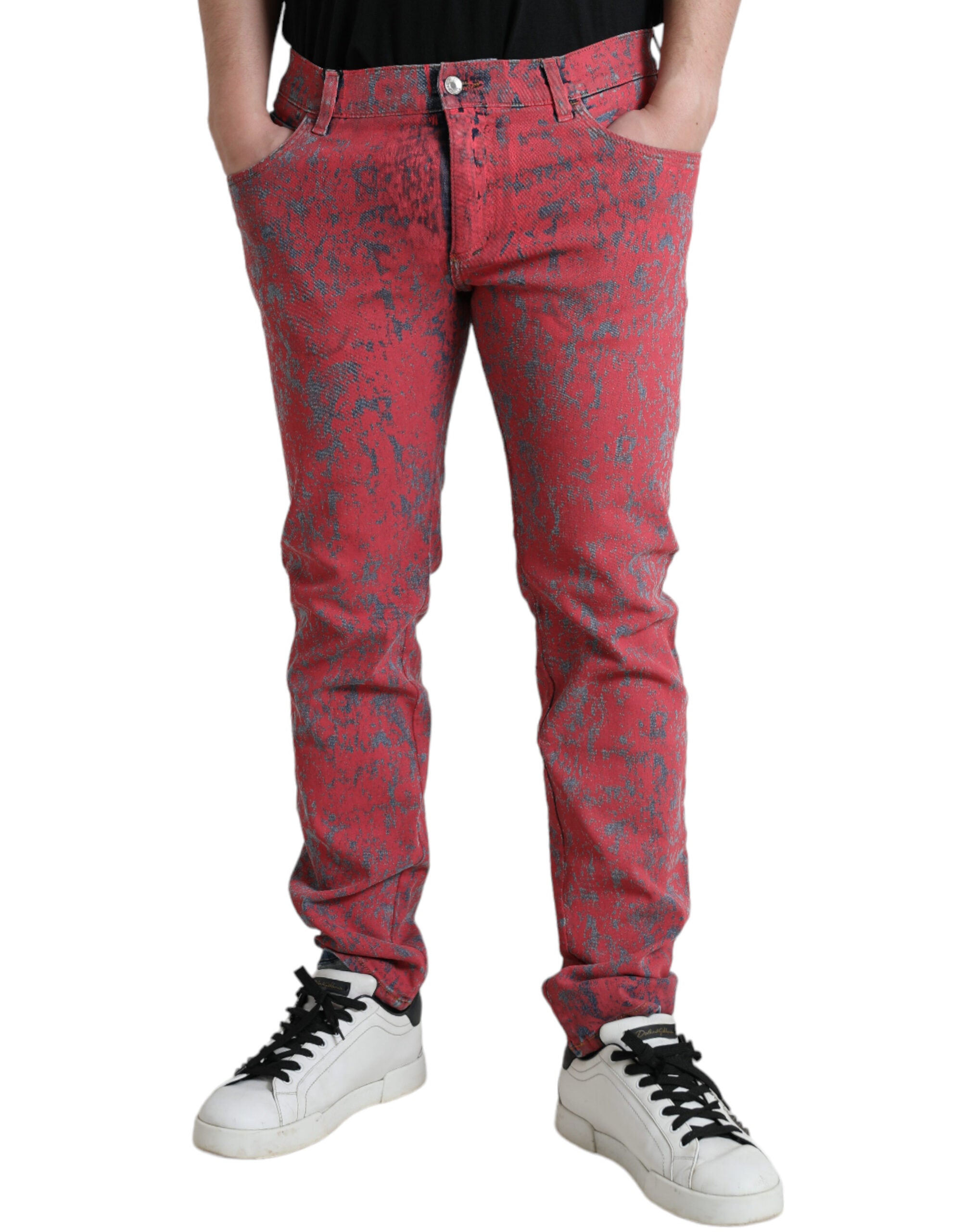 Dolce &amp; Gabbana Red Tie Dye Skinny Denim Jeans