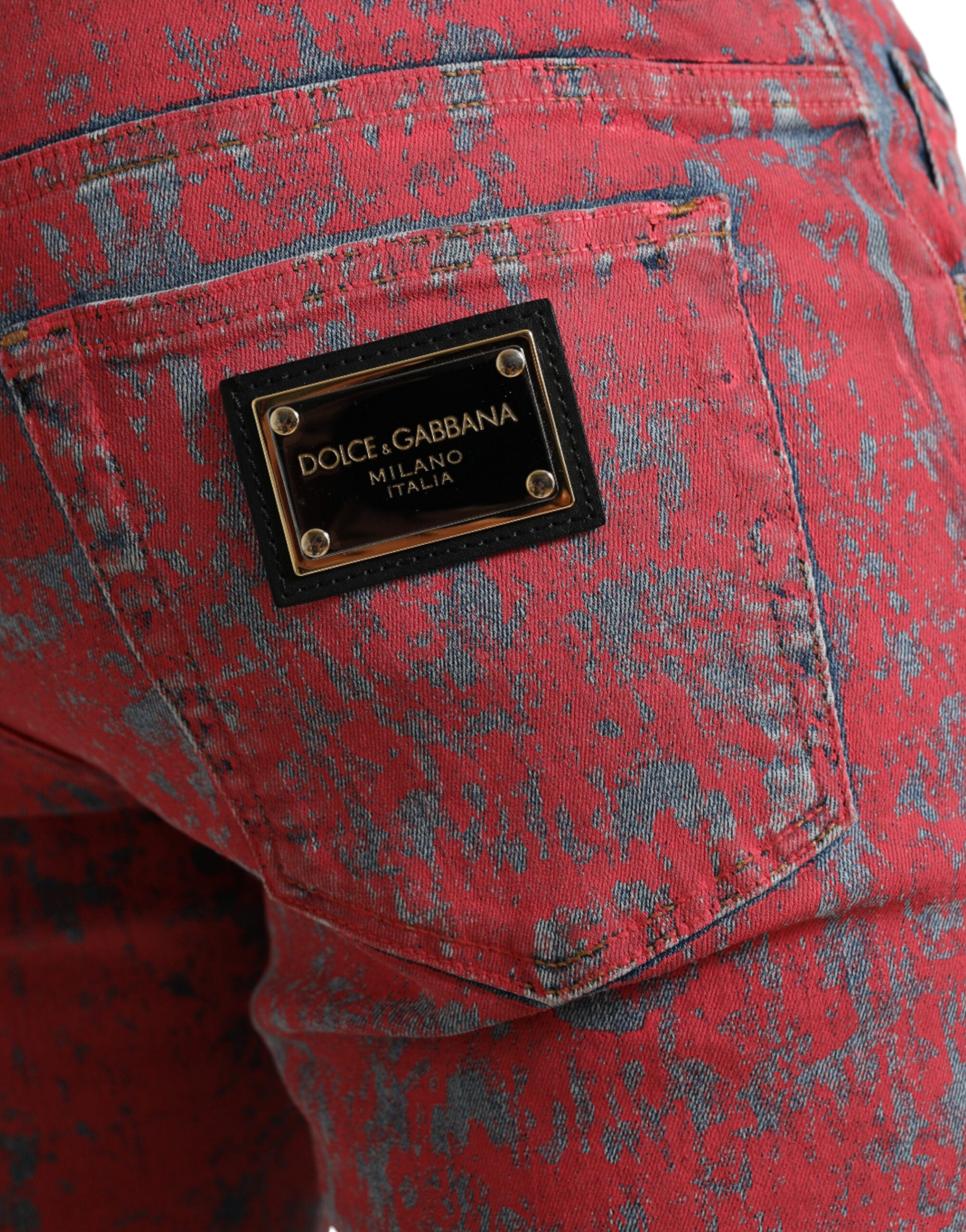 Dolce &amp; Gabbana Red Tie Dye Skinny Denim Jeans