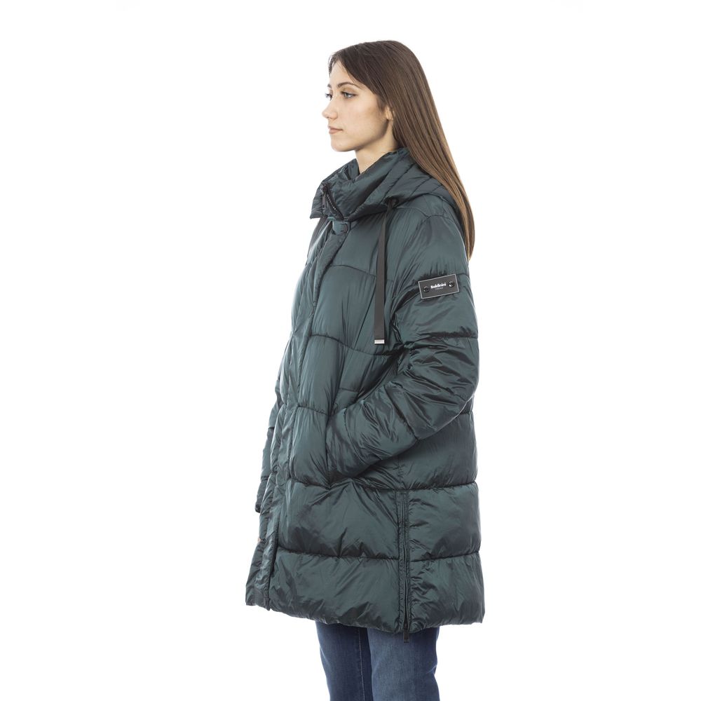 Baldinini Trend Chic Green Long Down Jacket με Μονόγραμμα Λεπτομέρεια