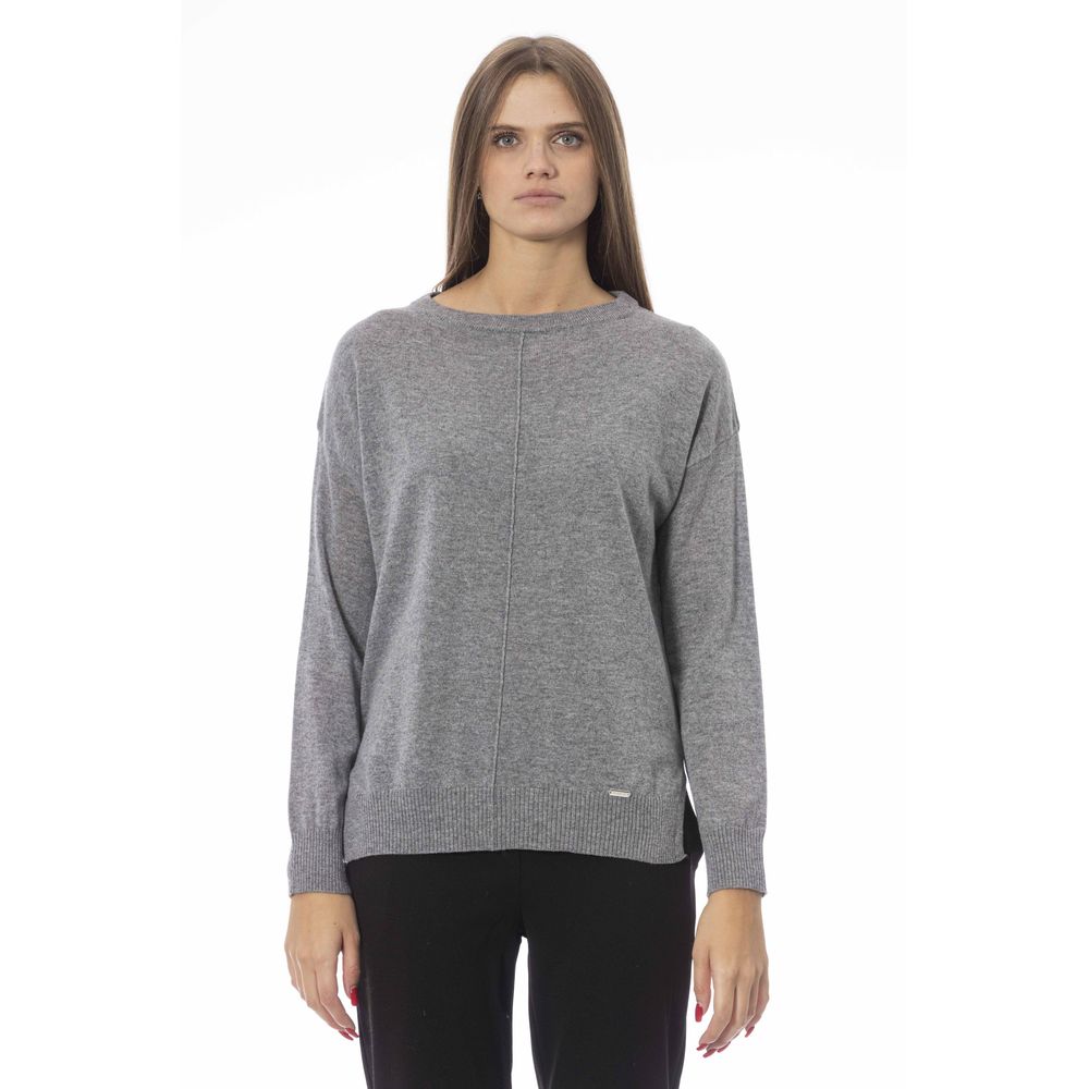 Πλεκτό πουλόβερ Baldinini Trend Chic Grey Crew Neck