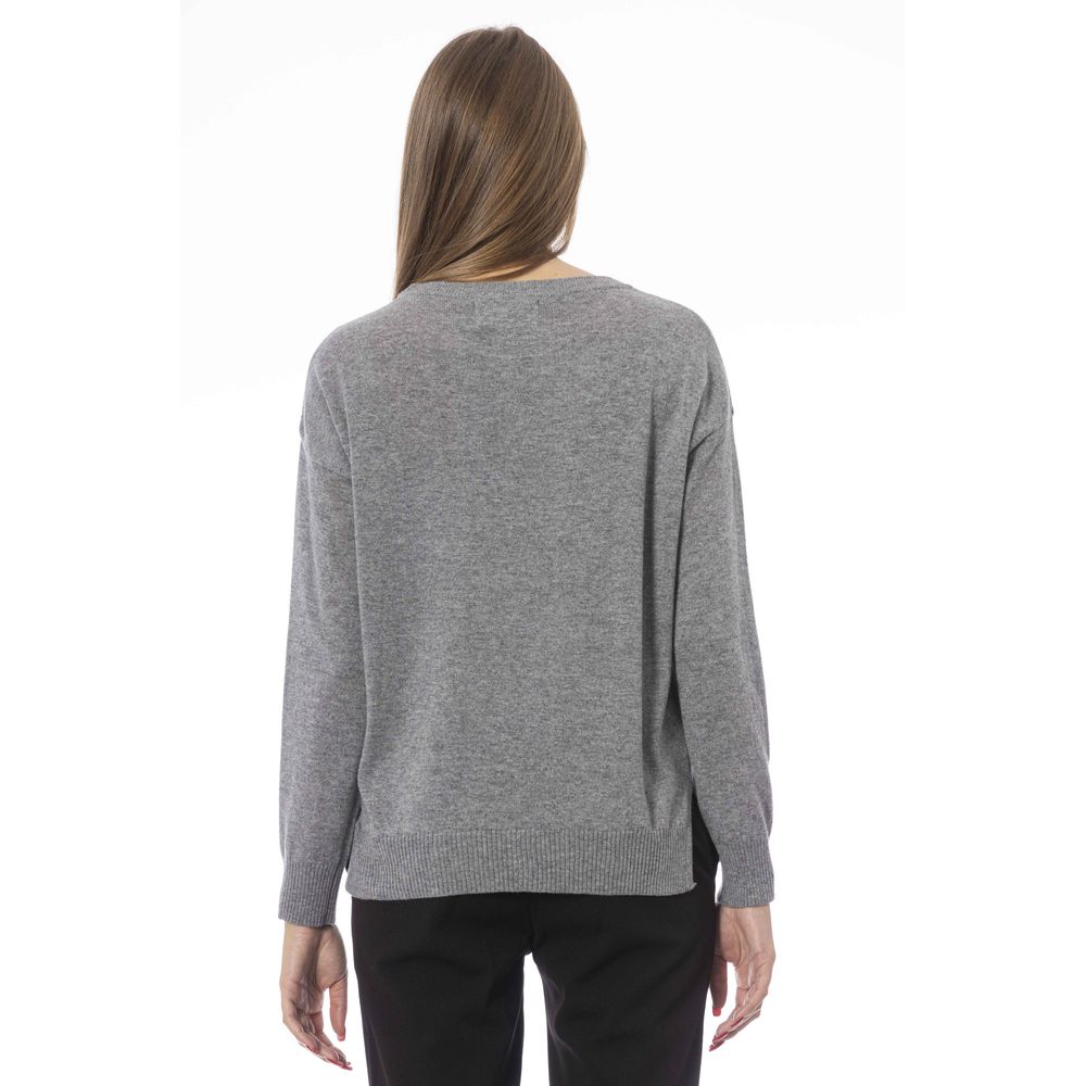 Πλεκτό πουλόβερ Baldinini Trend Chic Grey Crew Neck