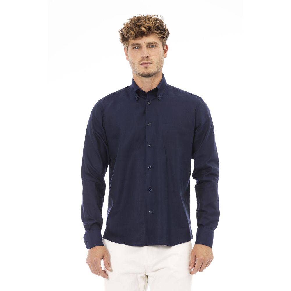 Μπλουζάκι Baldinini Trend Chic Blue Cotton Blend Button-Down