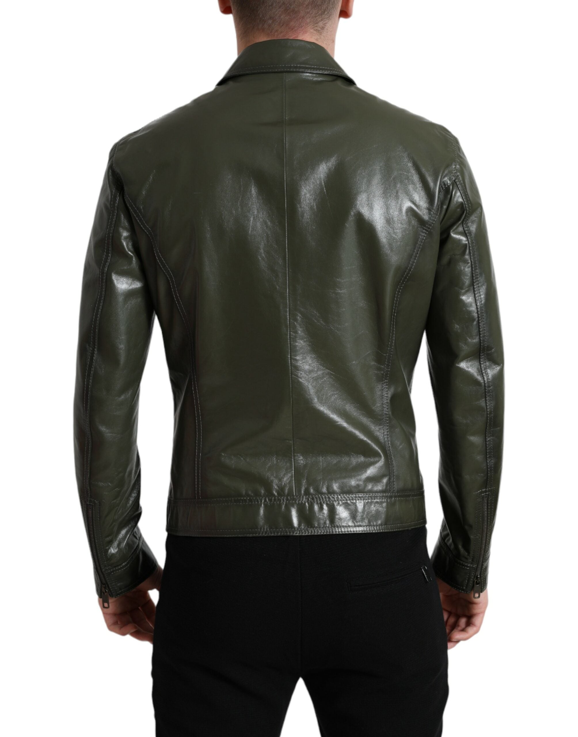 Dolce &amp; Gabbana Emerald Elegance Δερμάτινο Biker Jacket