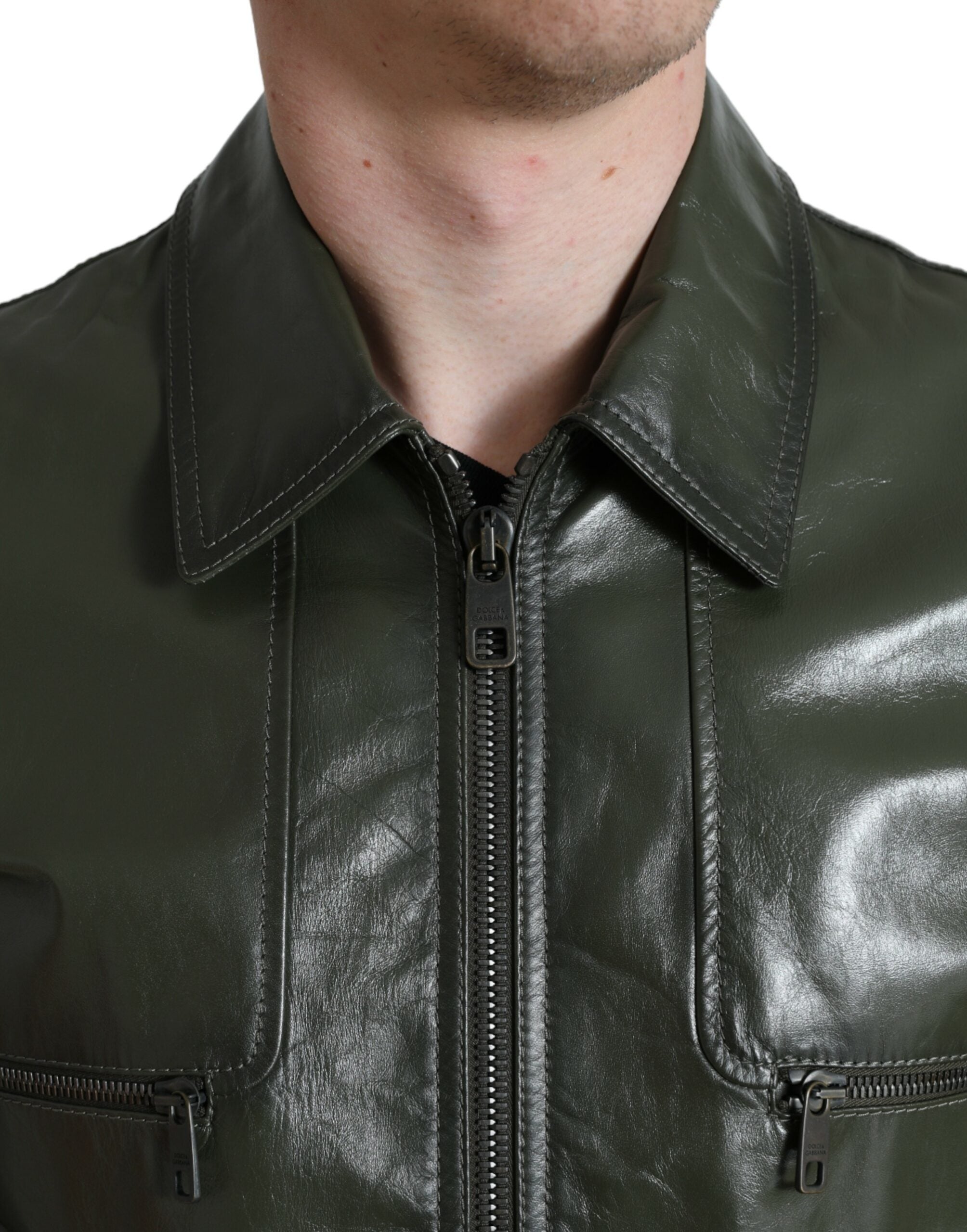 Dolce &amp; Gabbana Emerald Elegance Δερμάτινο Biker Jacket