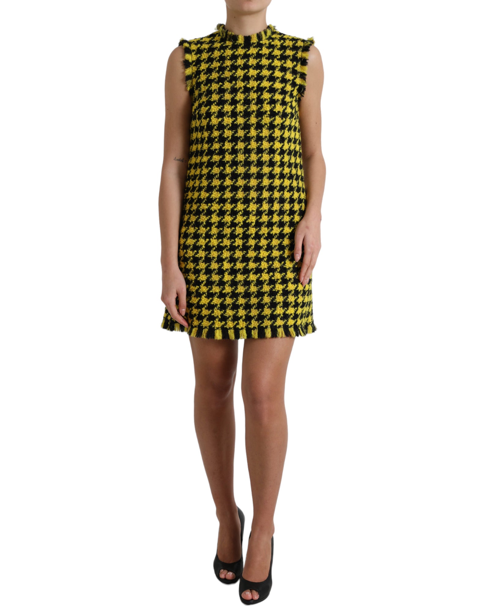 Dolce &amp; Gabbana Houndstooth Knitted Chic κίτρινη μίνι φούστα