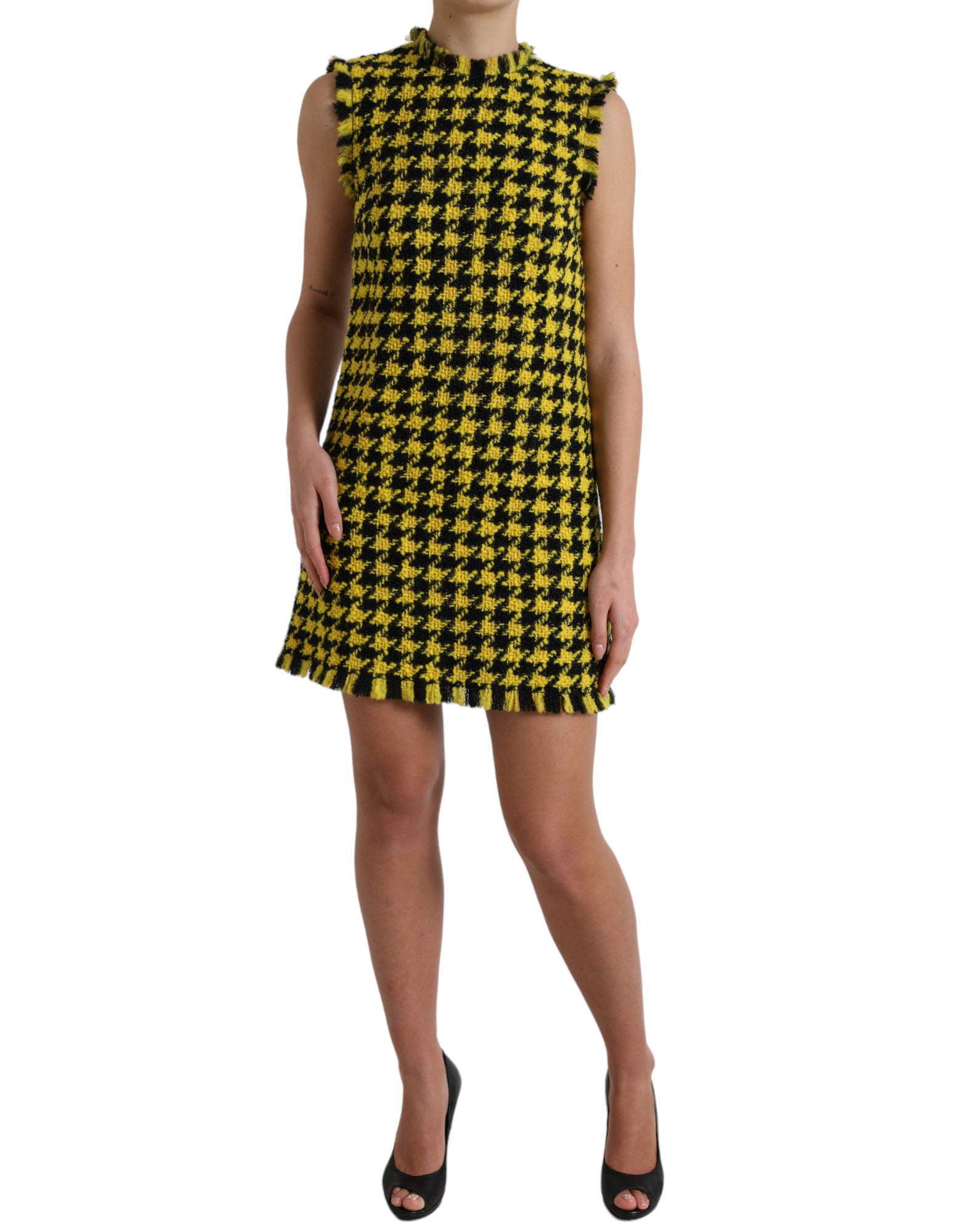 Dolce &amp; Gabbana Houndstooth Knitted Chic κίτρινη μίνι φούστα