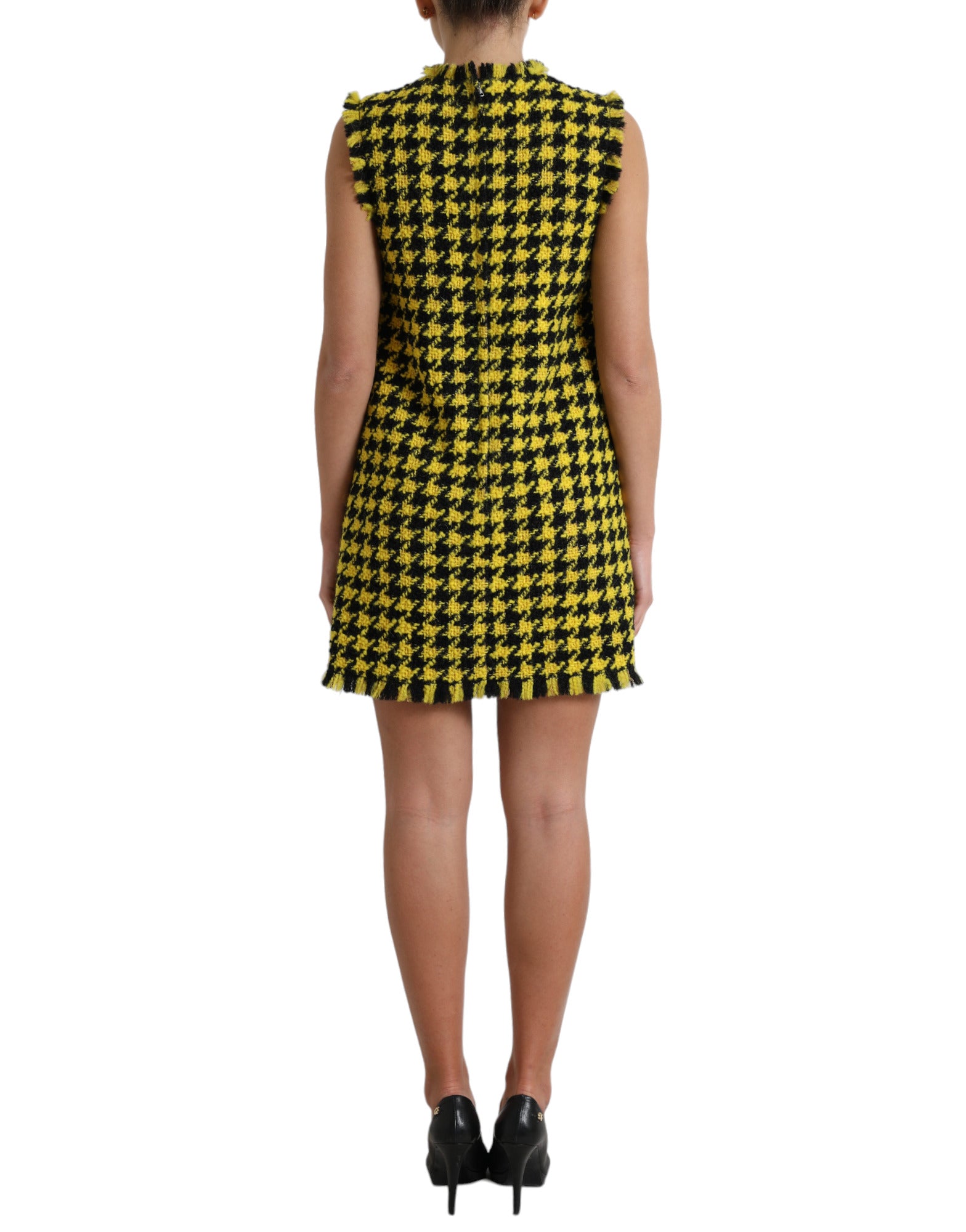 Dolce &amp; Gabbana Houndstooth Knitted Chic κίτρινη μίνι φούστα