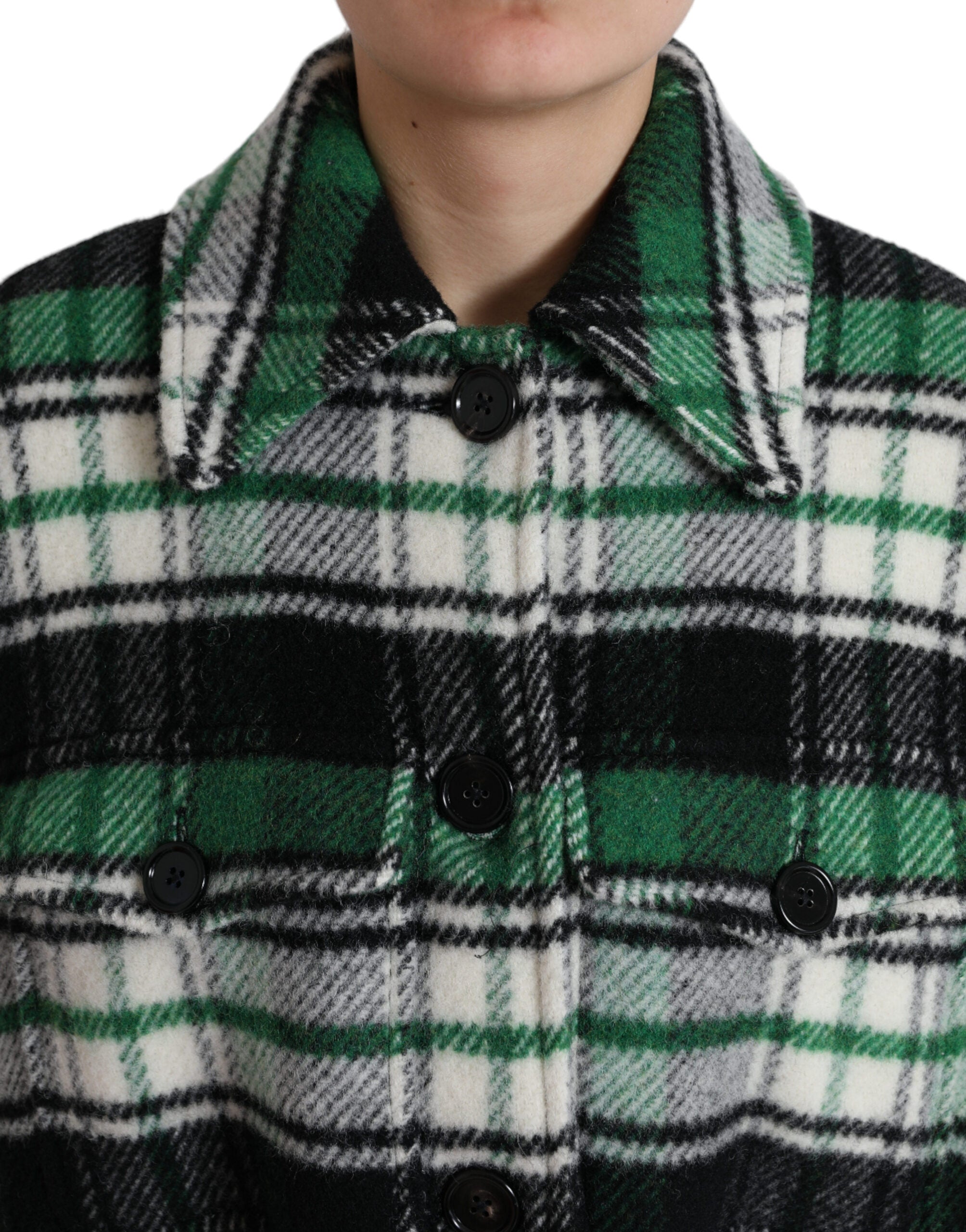 Dolce & Gabbana Elegant Green Plaid Long Coat