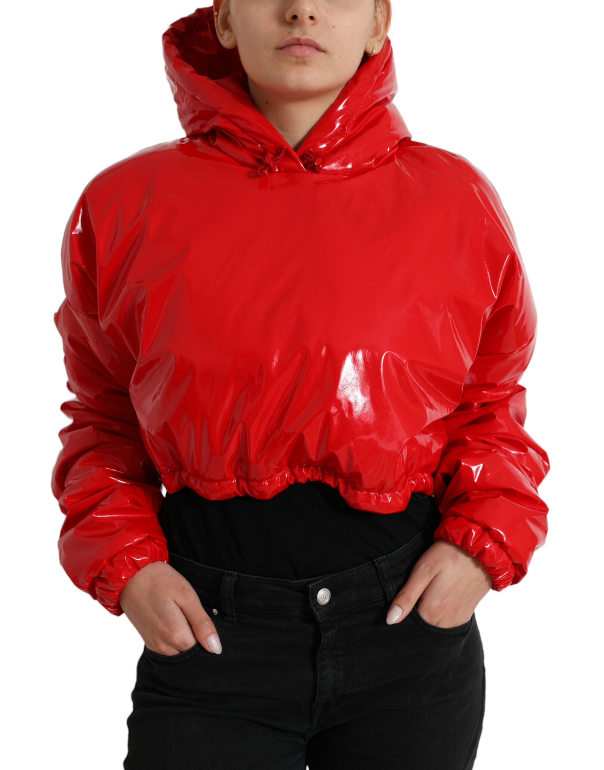 Dolce &amp; Gabbana Chic Shiny Red Cropped Jacket